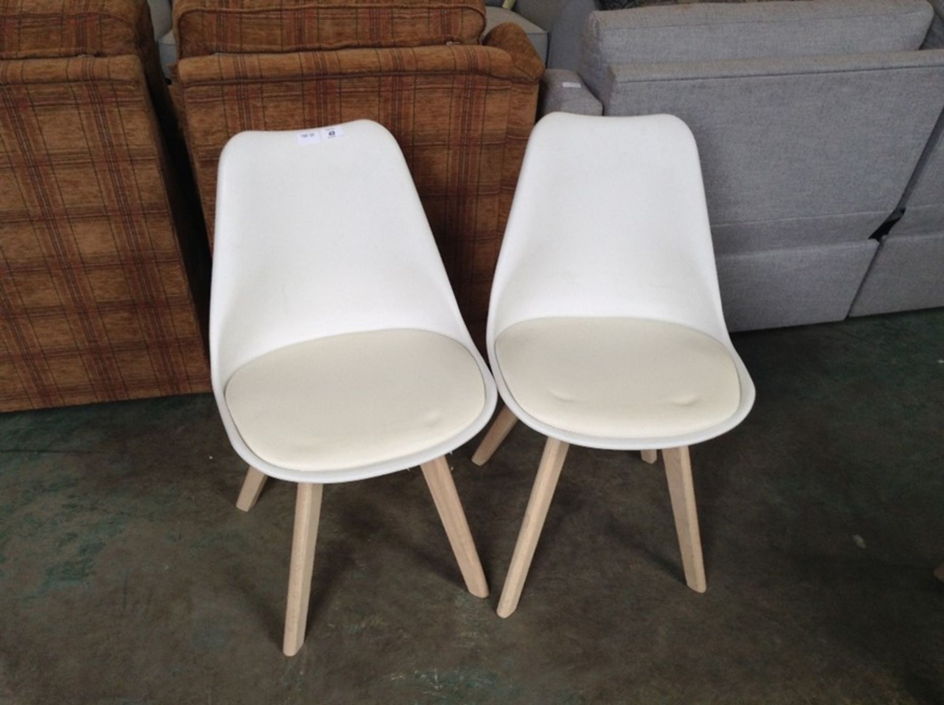 PAIR OF CREAM AND WHITE CHAIR (35)(RETURN)