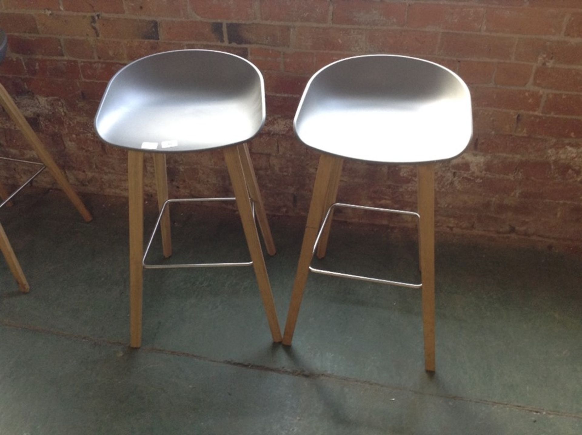 PAIR OF GREY BAR STOOLS (9) (RETURN)