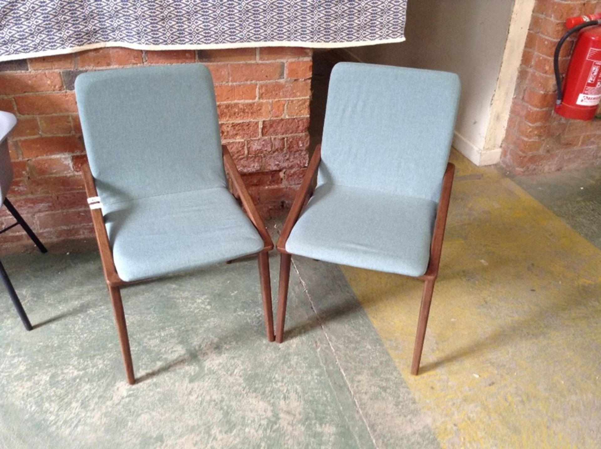 PAIR OF TEAL FABRIC CHAIRS (31)(RETURN)