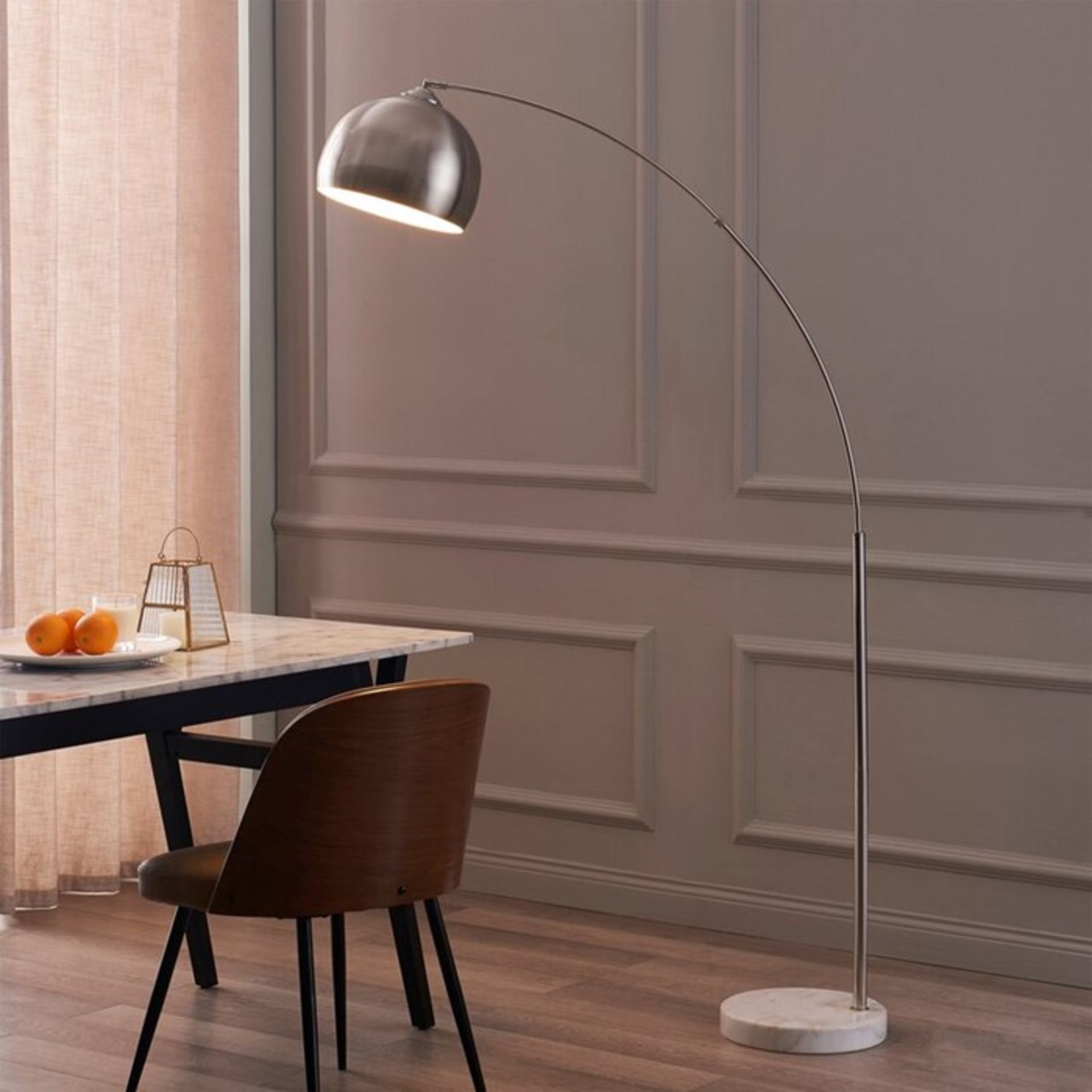 Ebern Designs, Hartfield 172cm Arched Floor Lamp (BLACK BASE WITH NICKEL SHADE) - RRP £92.99 (