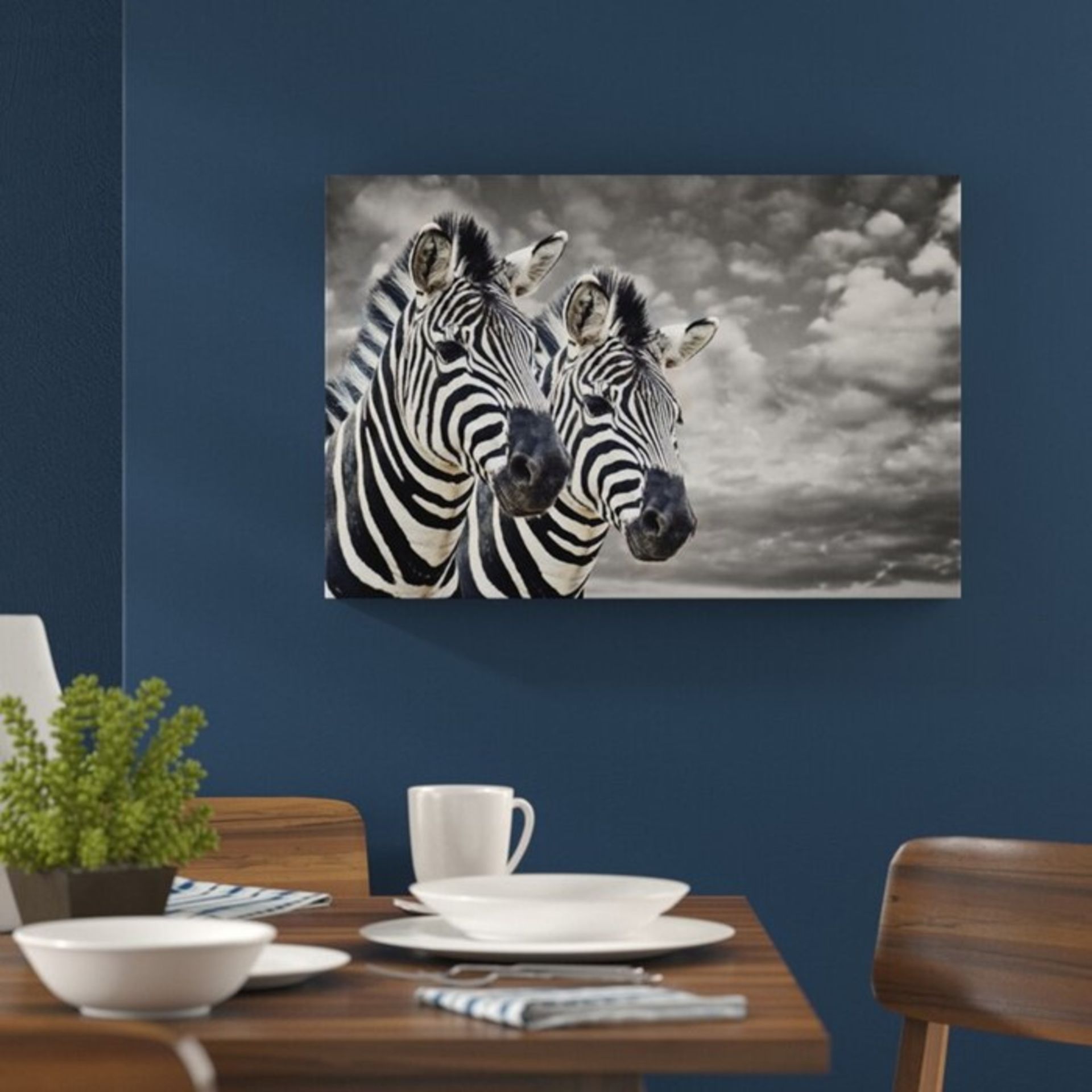 East Urban Home, Two Zebras Graphic Print on Canvas (40X60CM) - RRP £33.99 (EXXP2732 - 18012/17) 2G