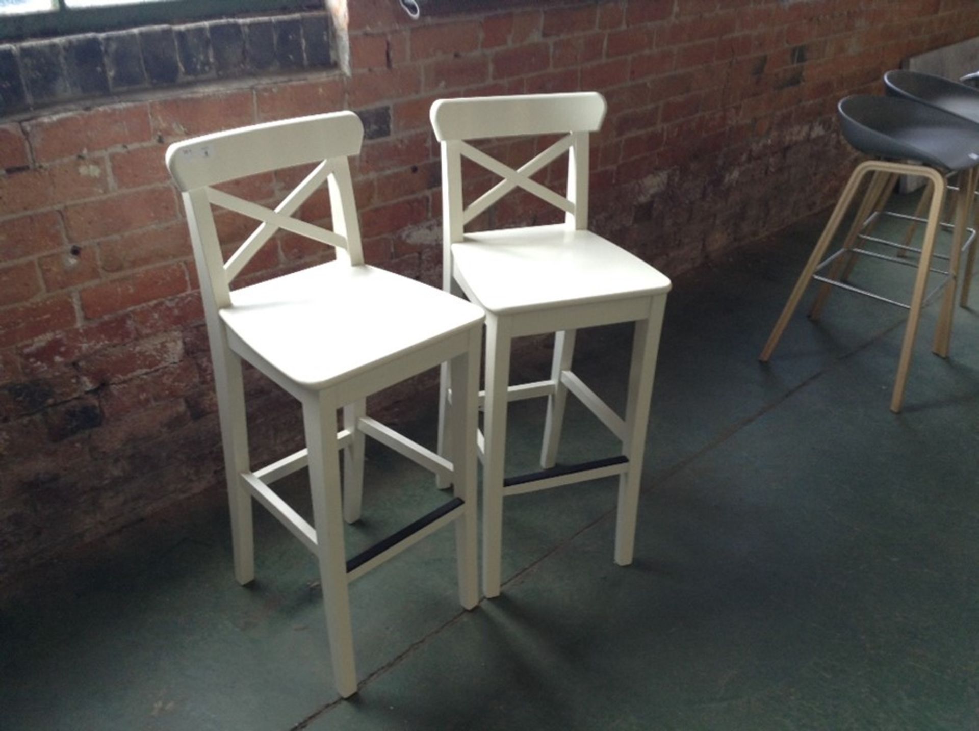 PAIR OF CREAM BAR STOOLS (4)(RETURN)