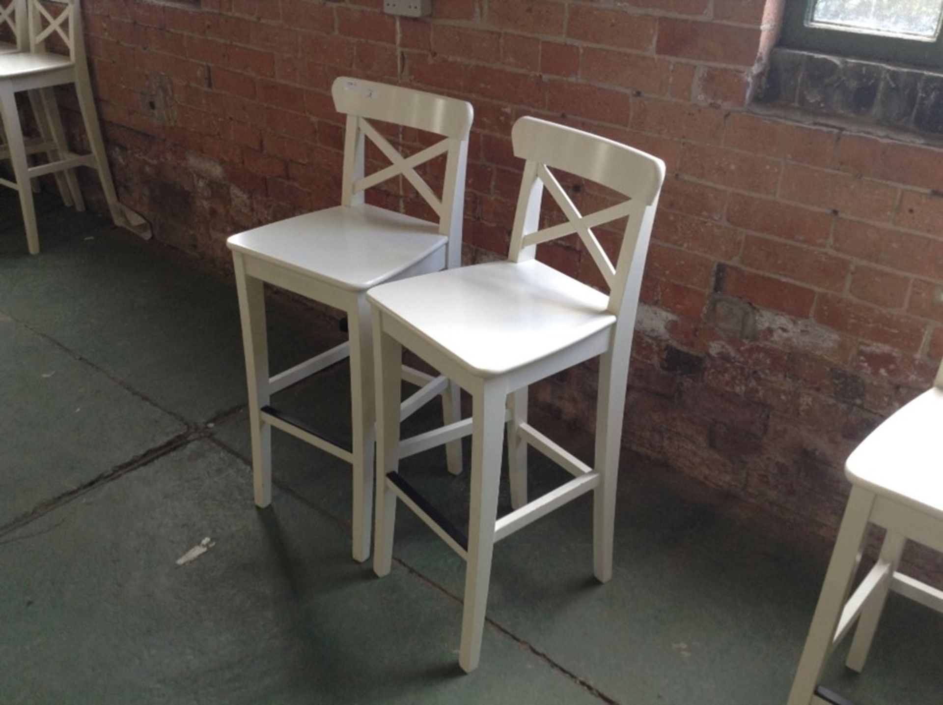 PAIR OF CREAM BAR STOOLS (3)(RETURN)