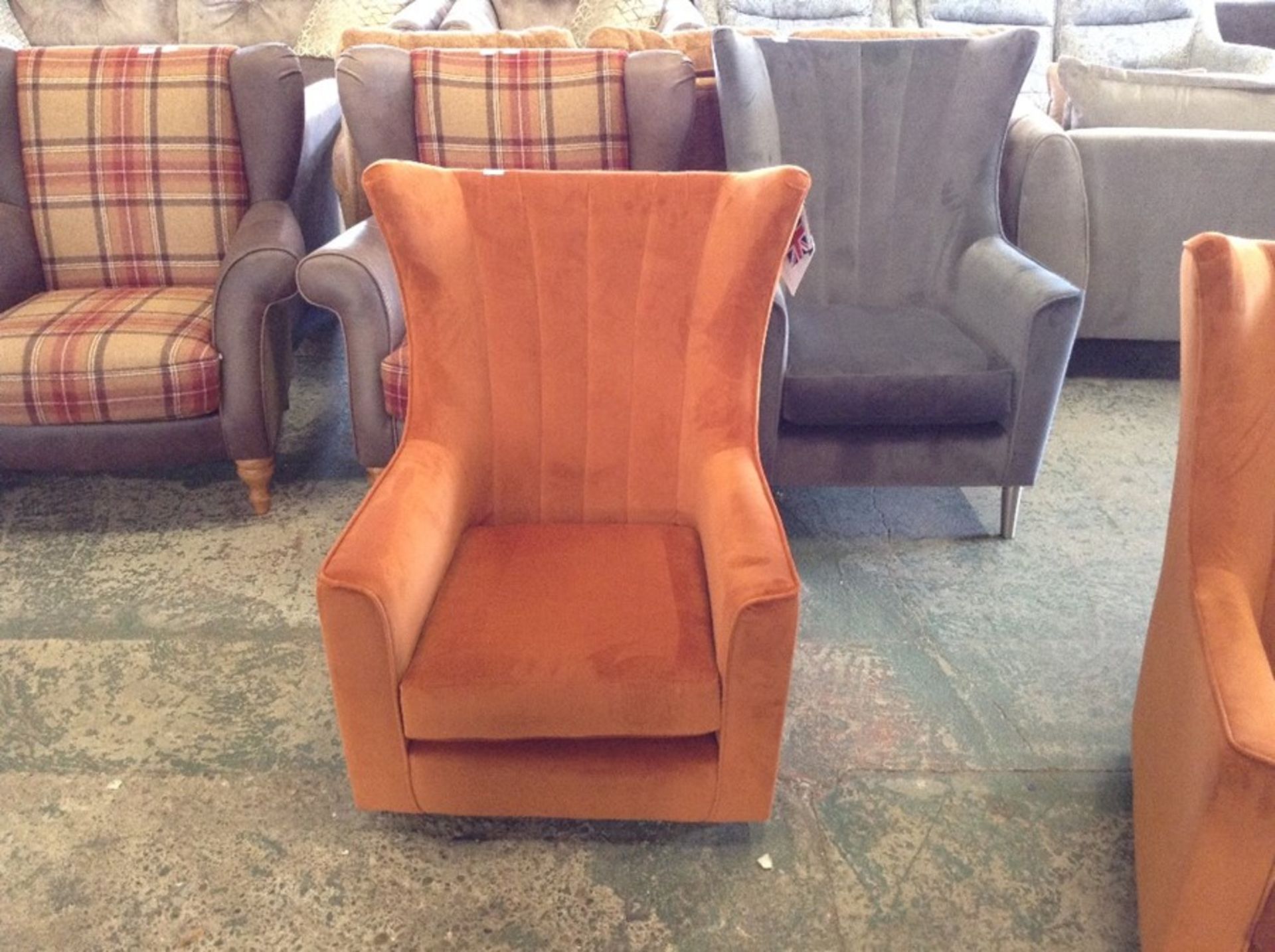 ORANGE WING CHAIR (MISSING CORRECT FEET (HH8-66326