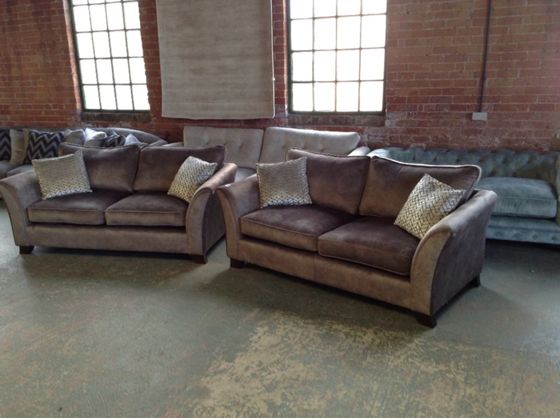 2 X BEIGE SADDLE 3 SEATER SOFAS (HH8-680080-26-27)