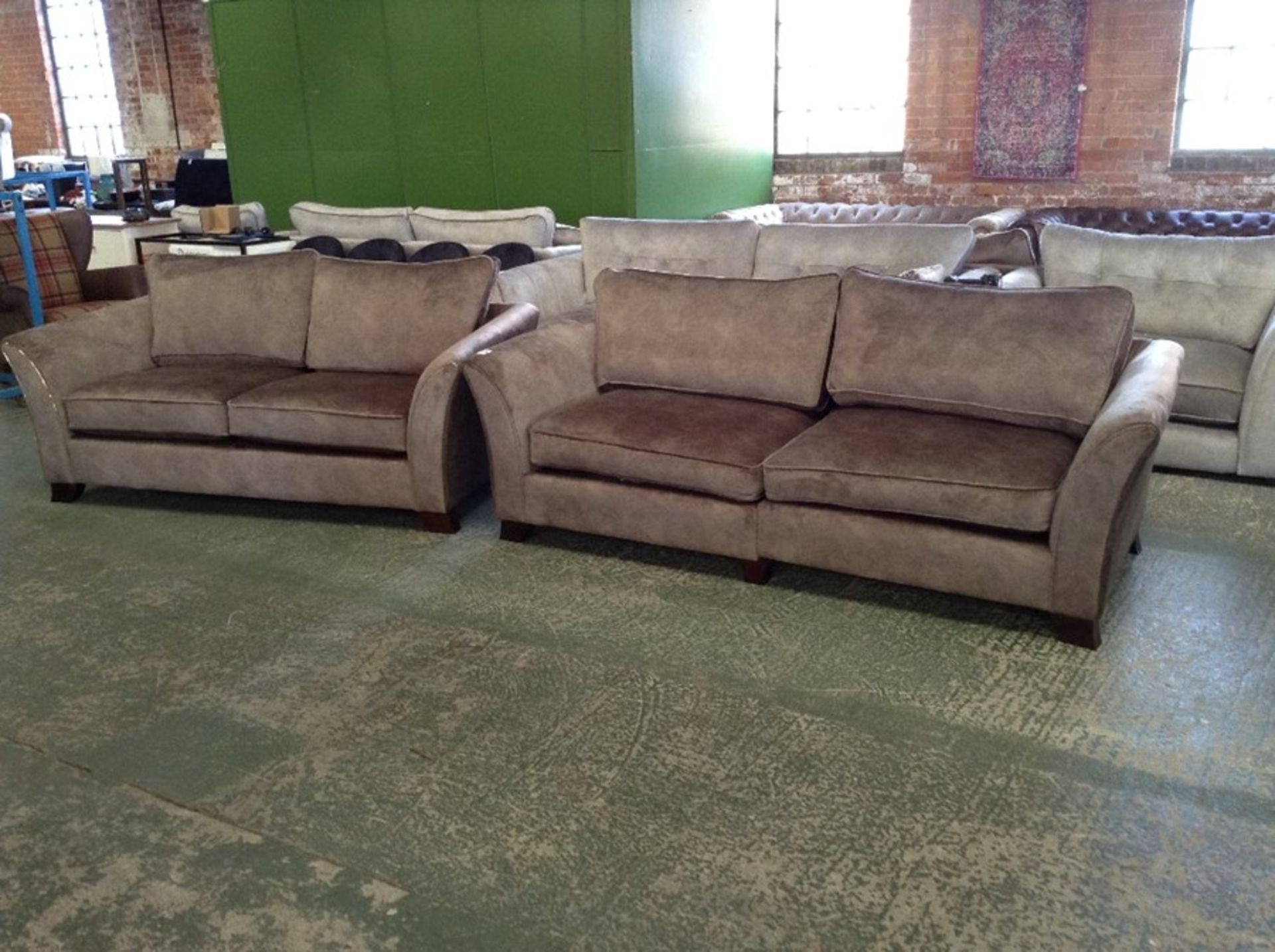 BEIGE SADDLE SPLIT 4 SEATER SOFA AND 3 SEATER SOF