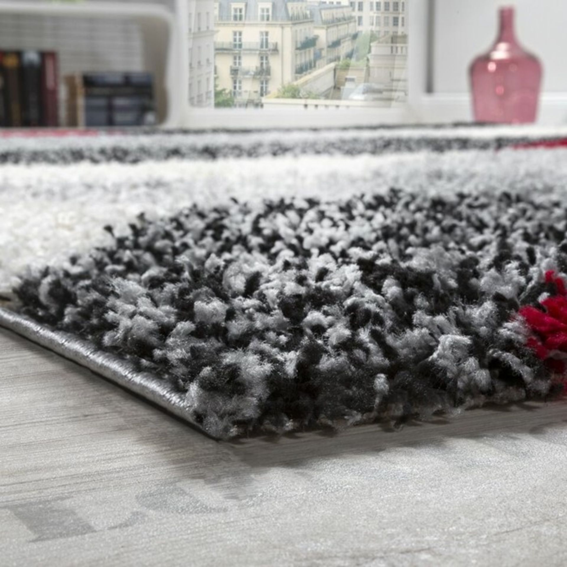 Zipcode Design, Averi Shag Grey/Red Rug RRP £47.99 (ALAS6544 - 18699/52)