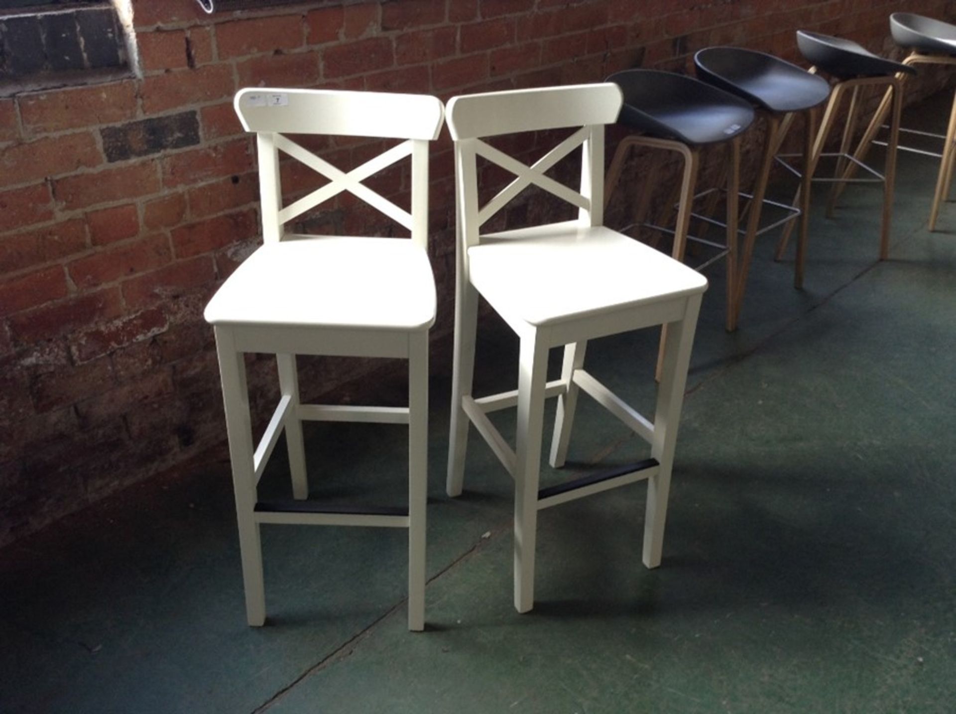 PAIR OF CREAM BAR STOOLS (7) (RETURN)