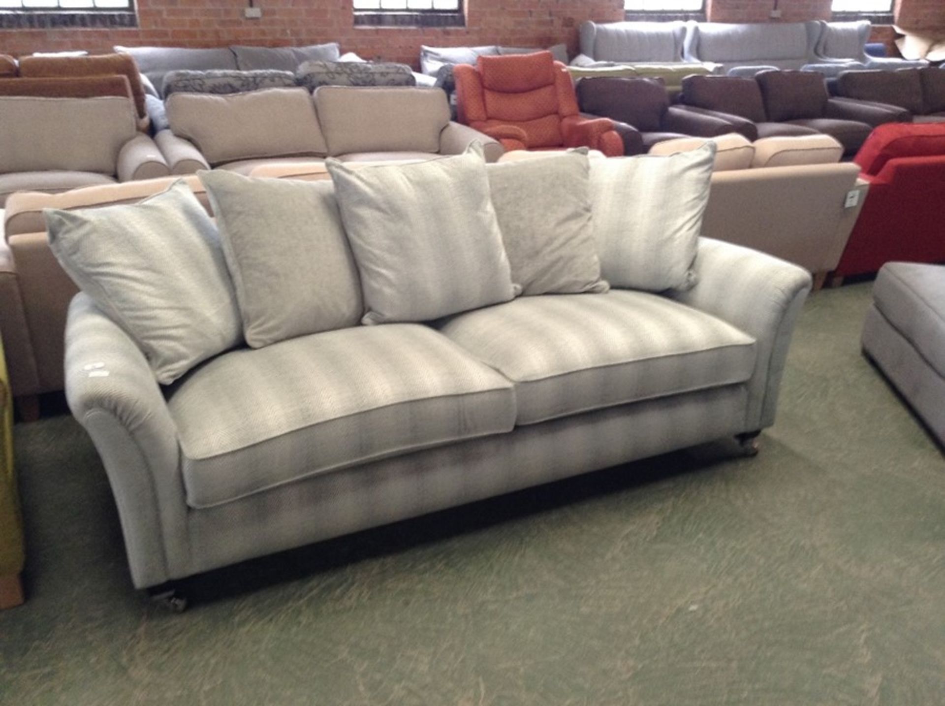 TEAL AND SLIVER PATTER LARGE 3 SEATER SOFA (TROO19