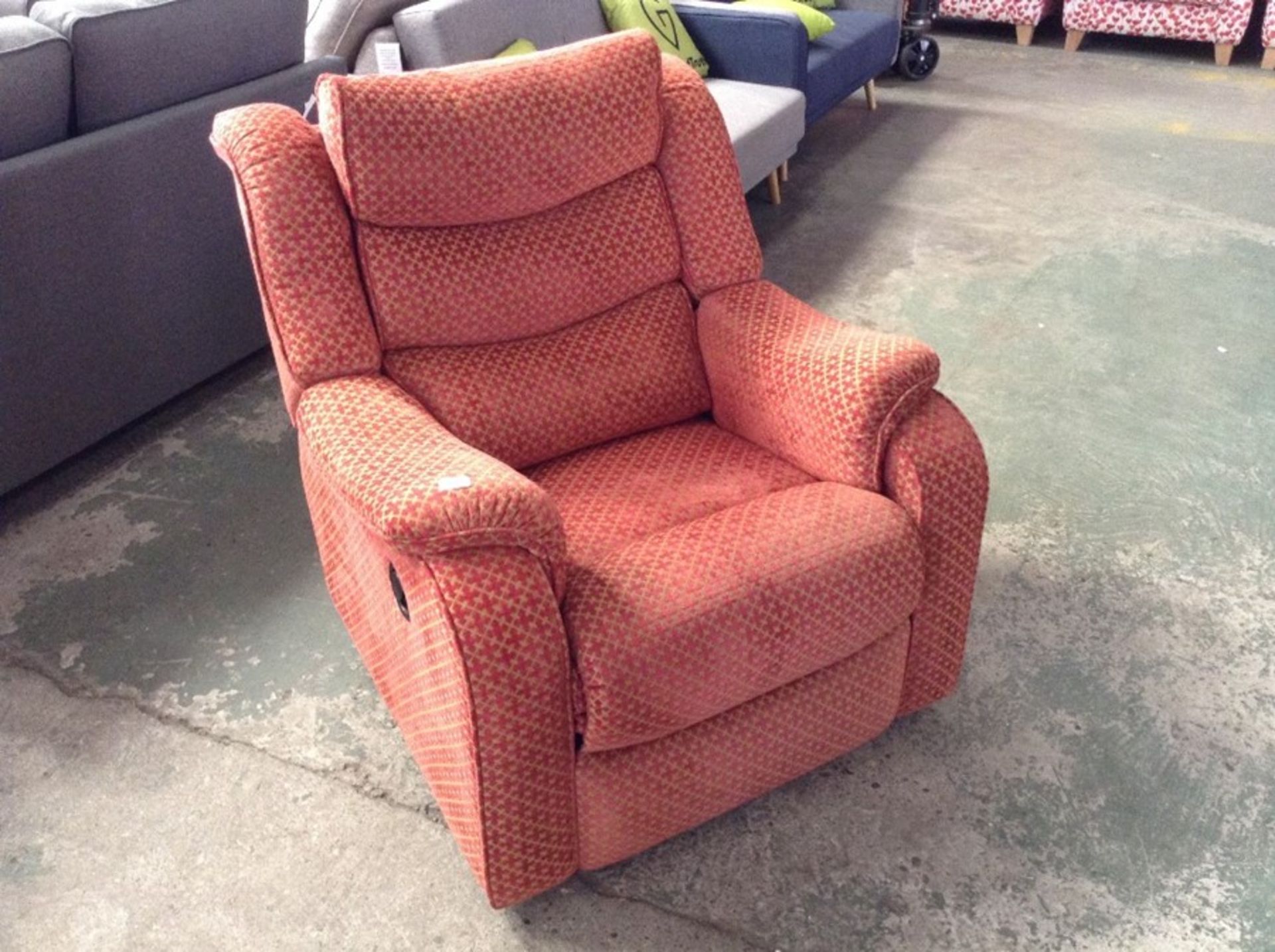 ORANGE AND GOLD MANUAL RECLINING CHAIR