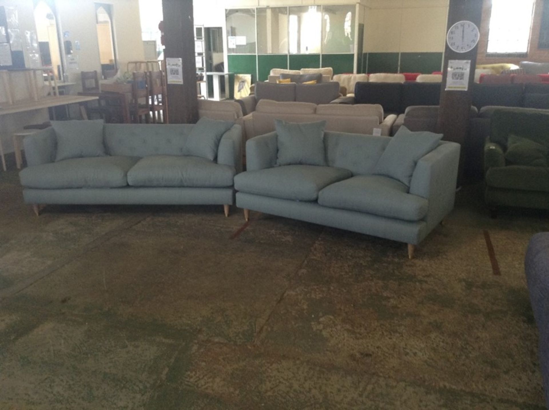 TEAL FABRIC 3 SEATER SOFA AND 2 SEATER SOFA (TROO1