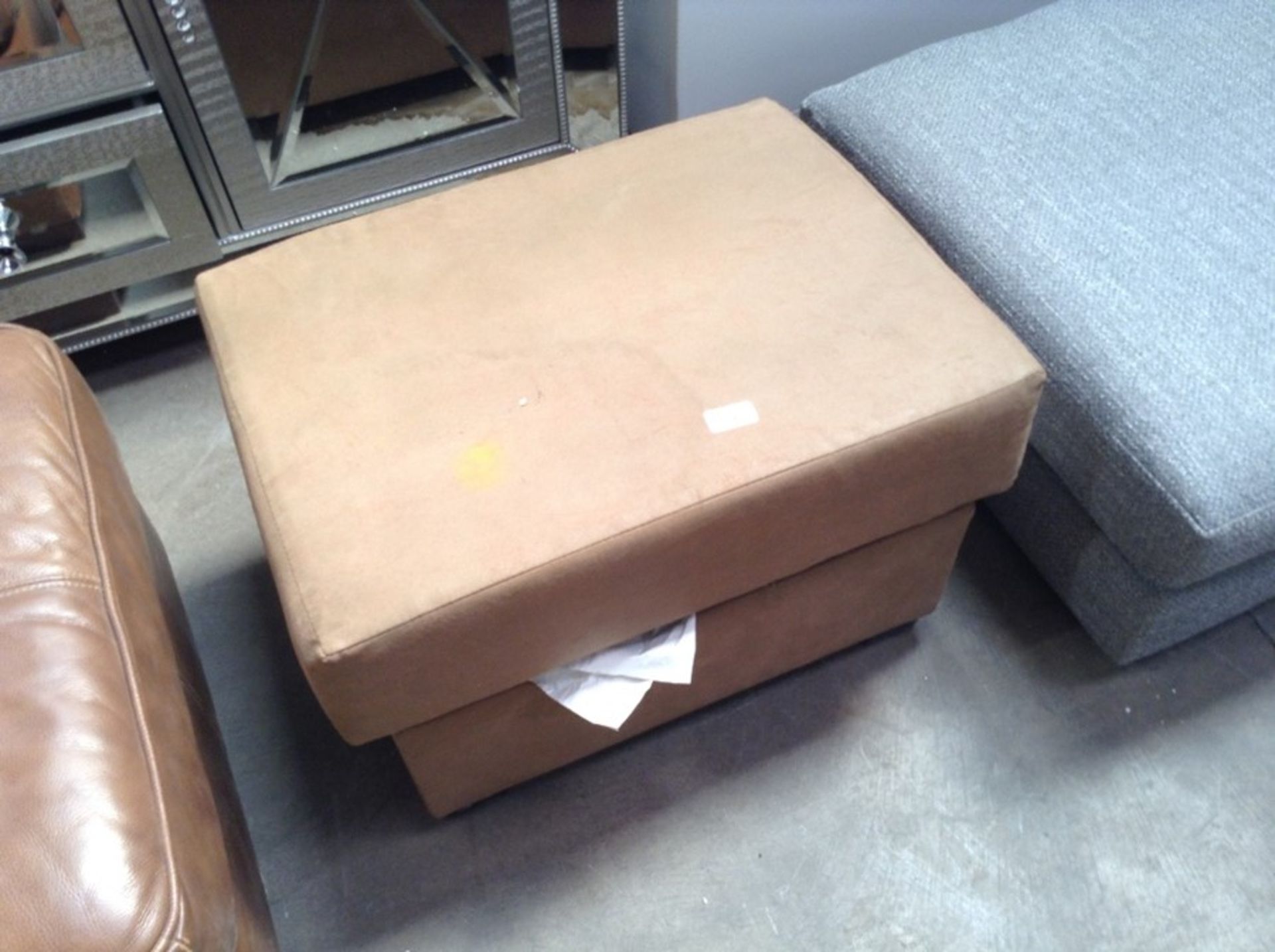 BROWN FABRIC FOOTSTOOL (MARKED)