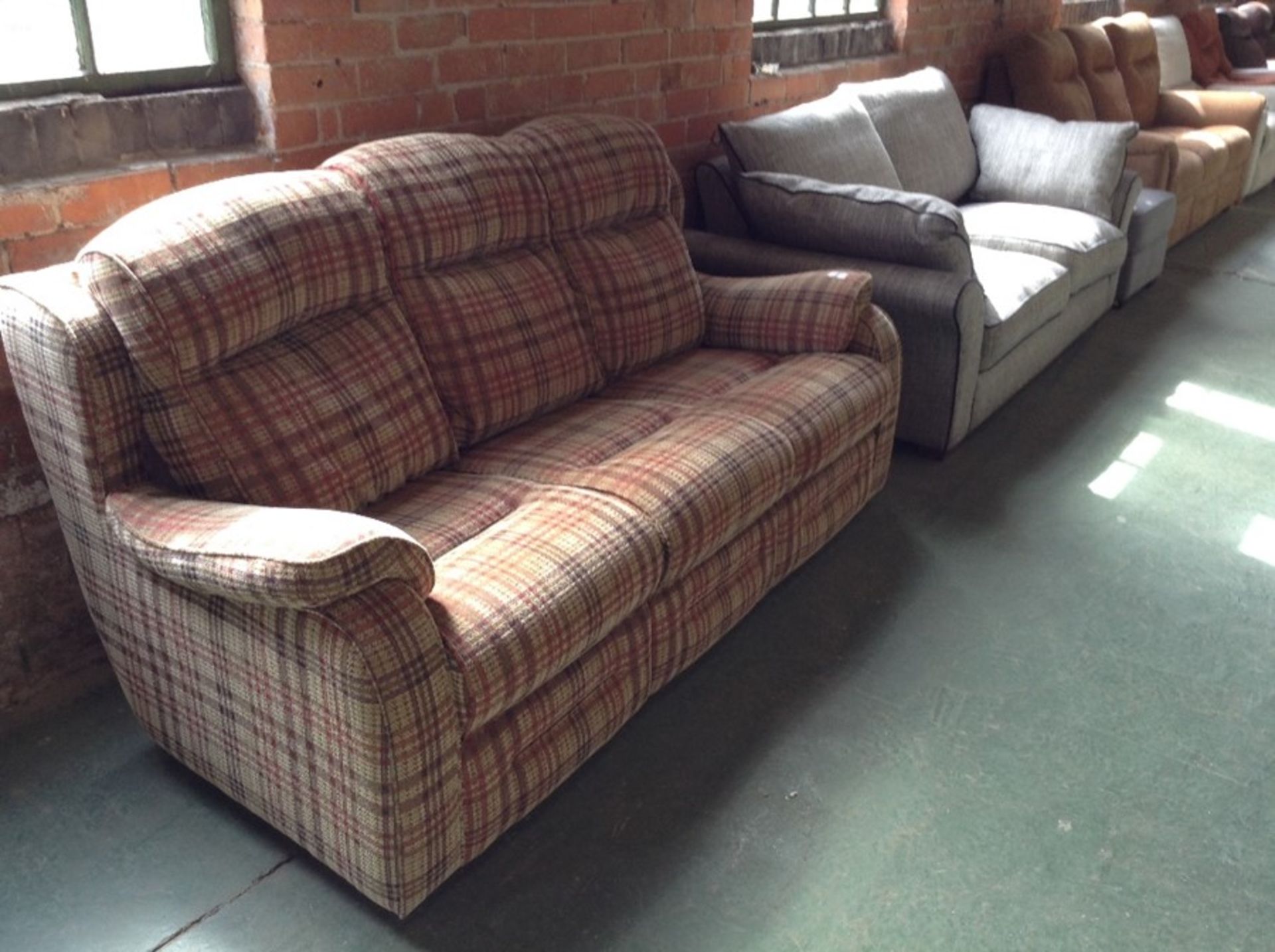 MULTI COLOURED PATTERNED HIGH BACK 3 SEATER SOFA (