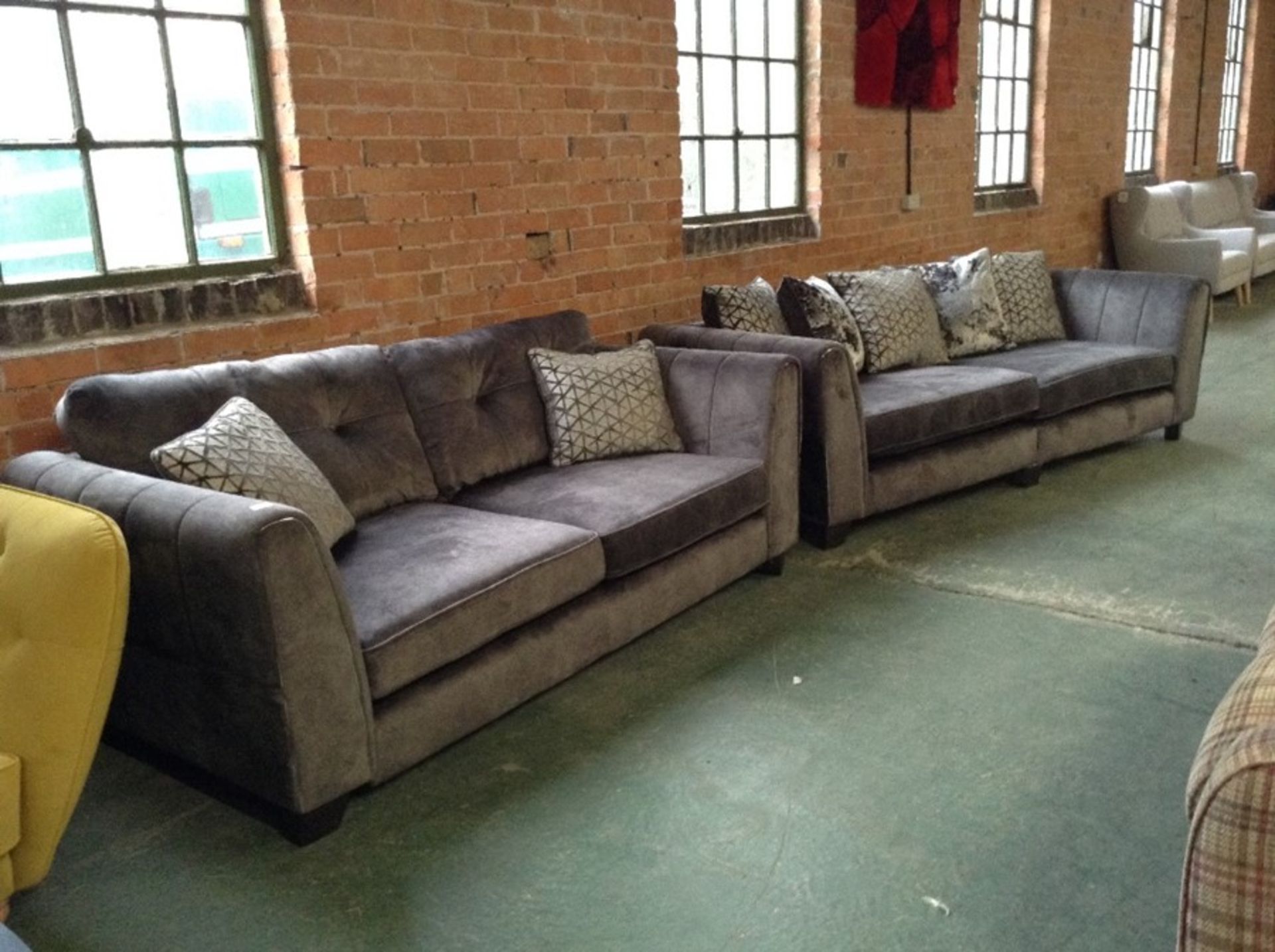 DARK GREY SADDLE SPLIT 4 SEATER SOFA AND 3 SEATER