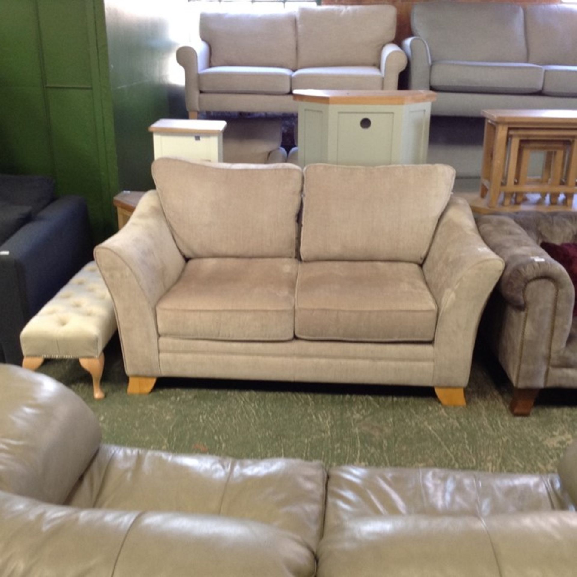 BEIGE 2 SEATER SOFA (MARKED FABRIC FRAYING) (WM87-