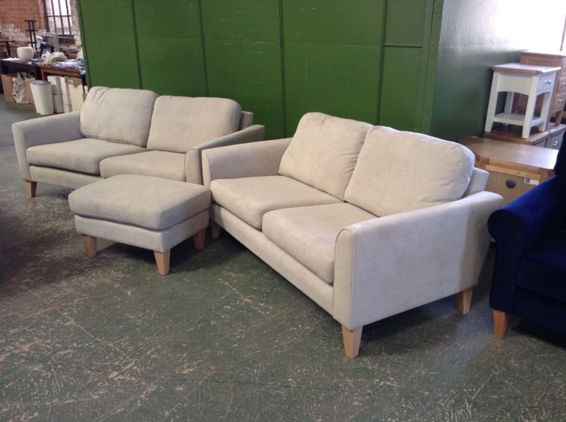 CARNABY VELOUR LIGHT GREY 3 SEATER 2 SEATER AND STOOL (SFL1065-SFL1066-SFL1067-11282)(RIP ON 3