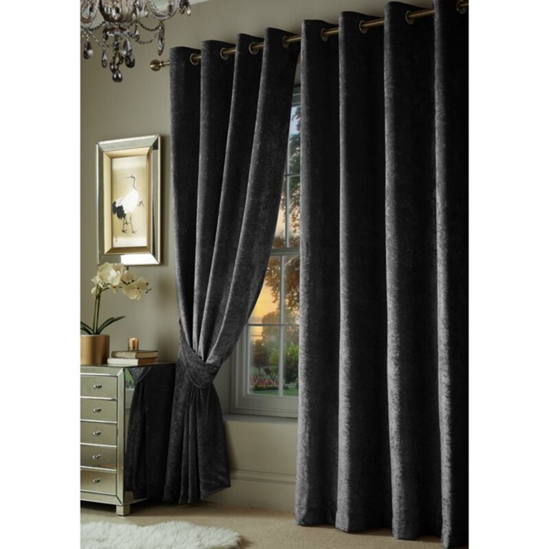 Rosdorf Park, Malaki Crushed Velvet Eyelet Room Darkening Curtains (MINK BEIGE)(46X72") - RRP £42.99