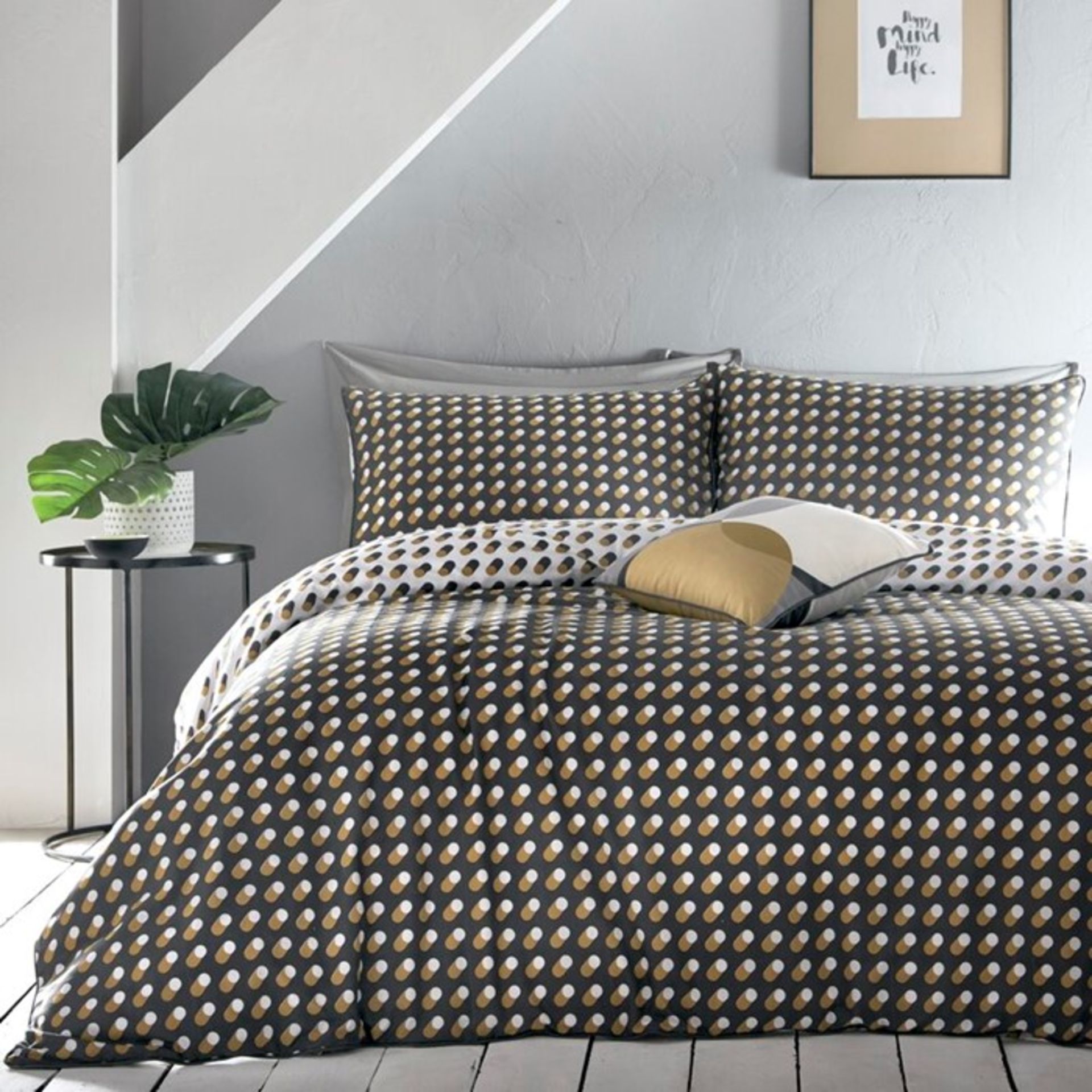 George Oliver, Jenny 180 TC Percale Duvet Cover Set (KING)(GREY/OCHRE) - RRP £29.99 (BCZA1055 -
