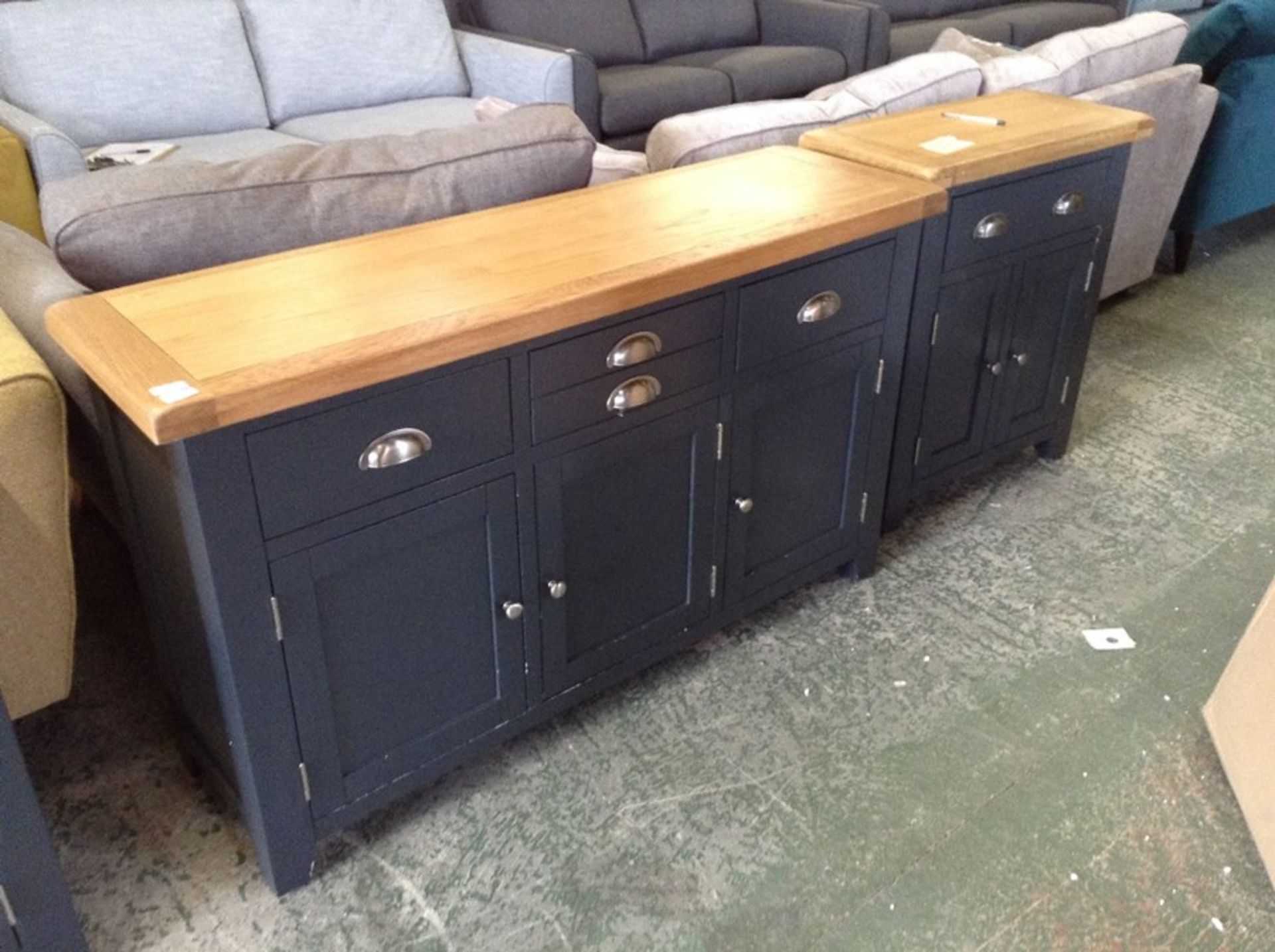 Hampshire Blue Painted Oak 3 Door Large Sideboard) KEL P05-73 -CH-8A)