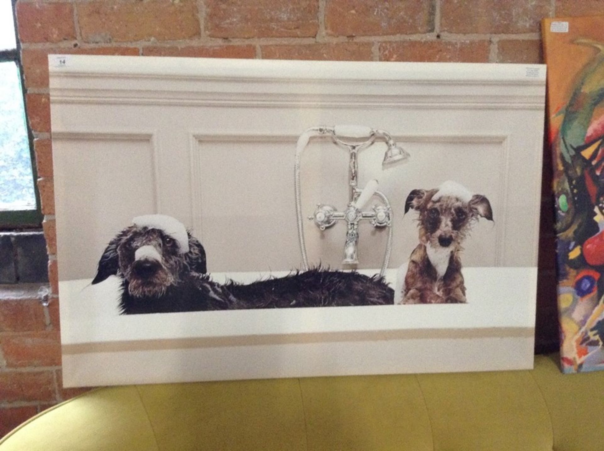 East Urban Home,'Bath Time Dogs Wildlife' Photographic Print on Canvas RRP -£60.99 (BGSY6242 -