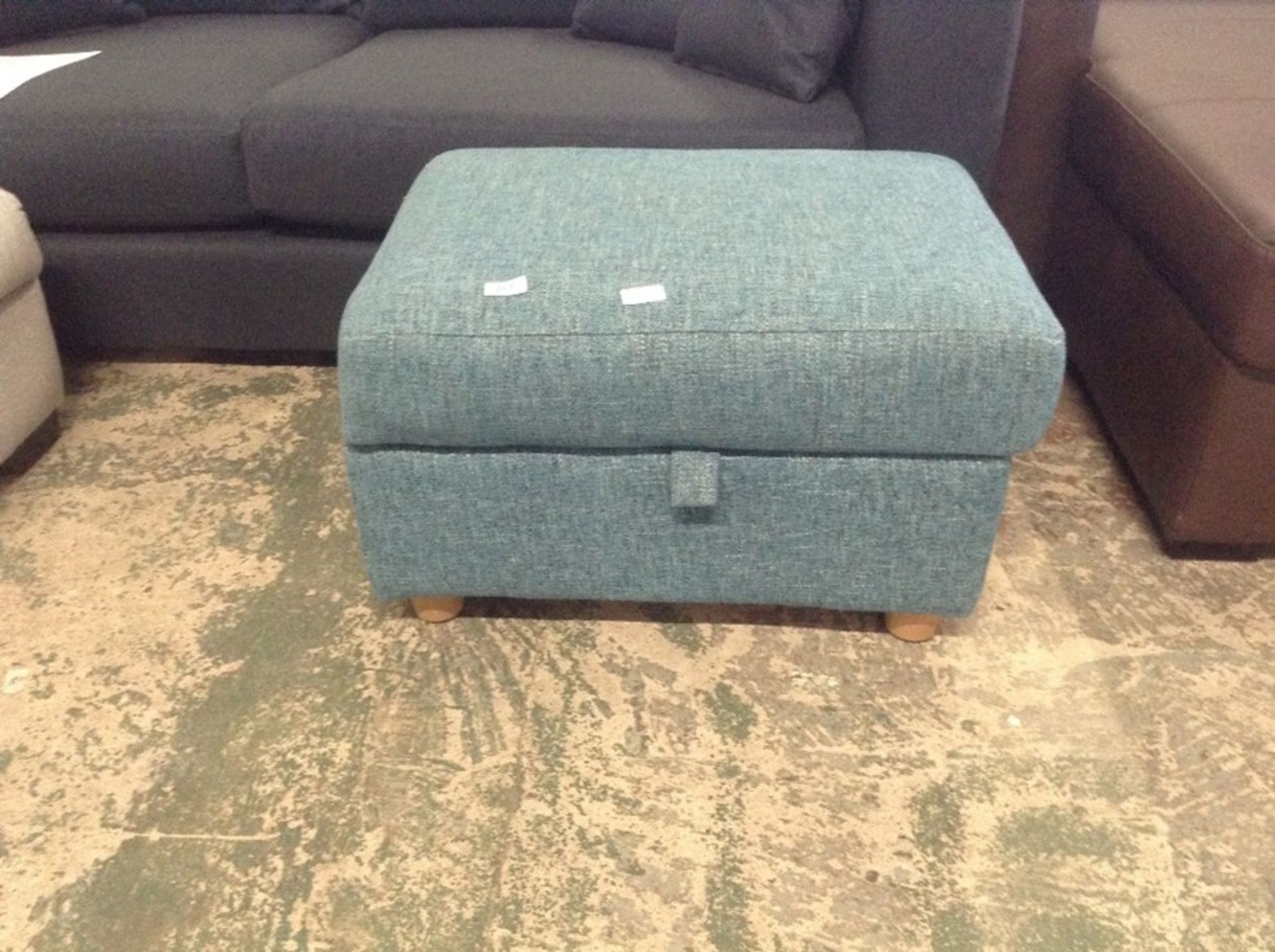 TEAL FABRIC STORAGE FOOTSTOOL (W8 KO62)