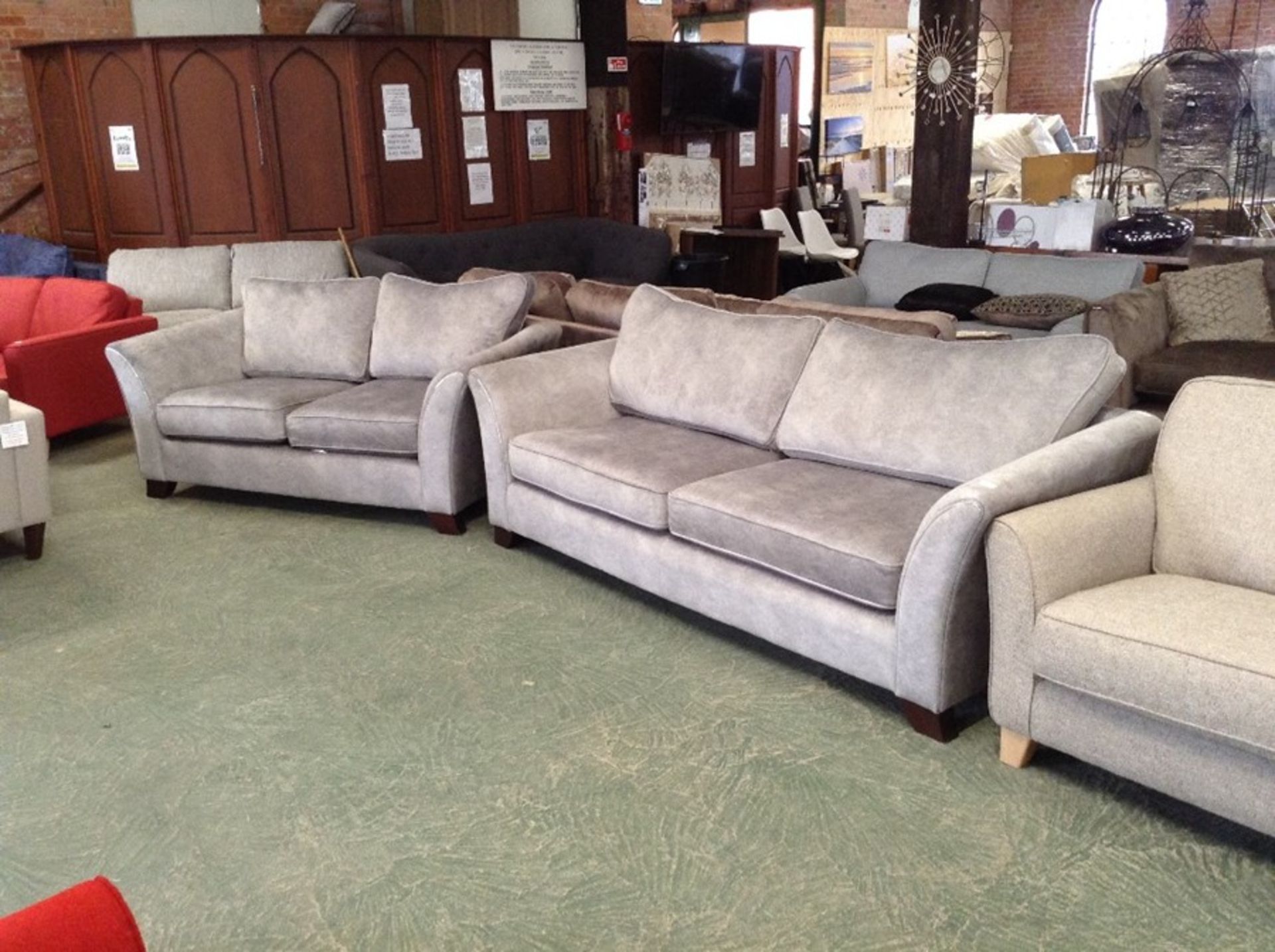 GREY SADDLE LARGE 3 SEATER SOFA AND 2 SEATER SOFA