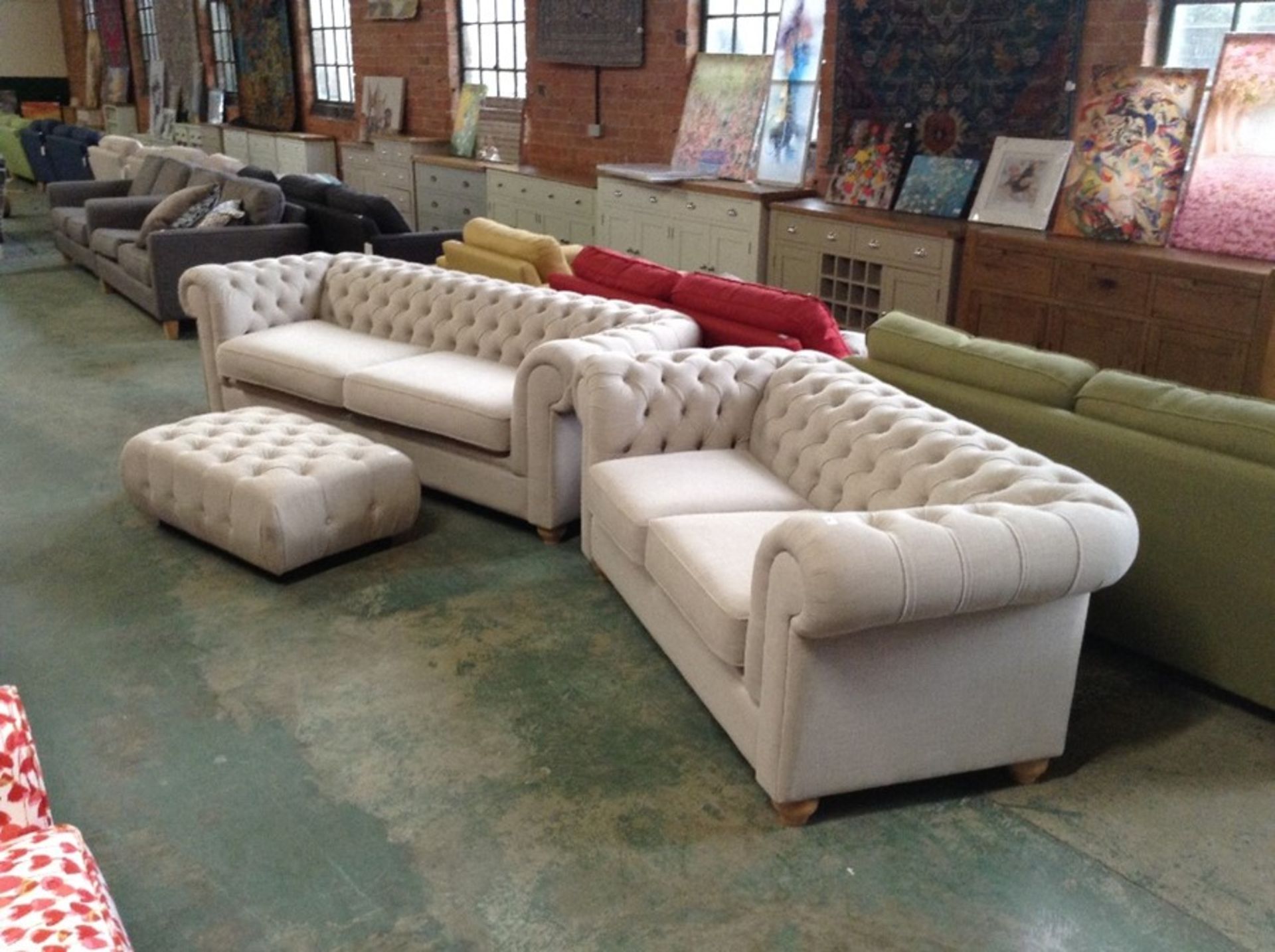 CHESTERFIELD BRUSHED COTTON TAUPE 4 SEATER 2 SEATE