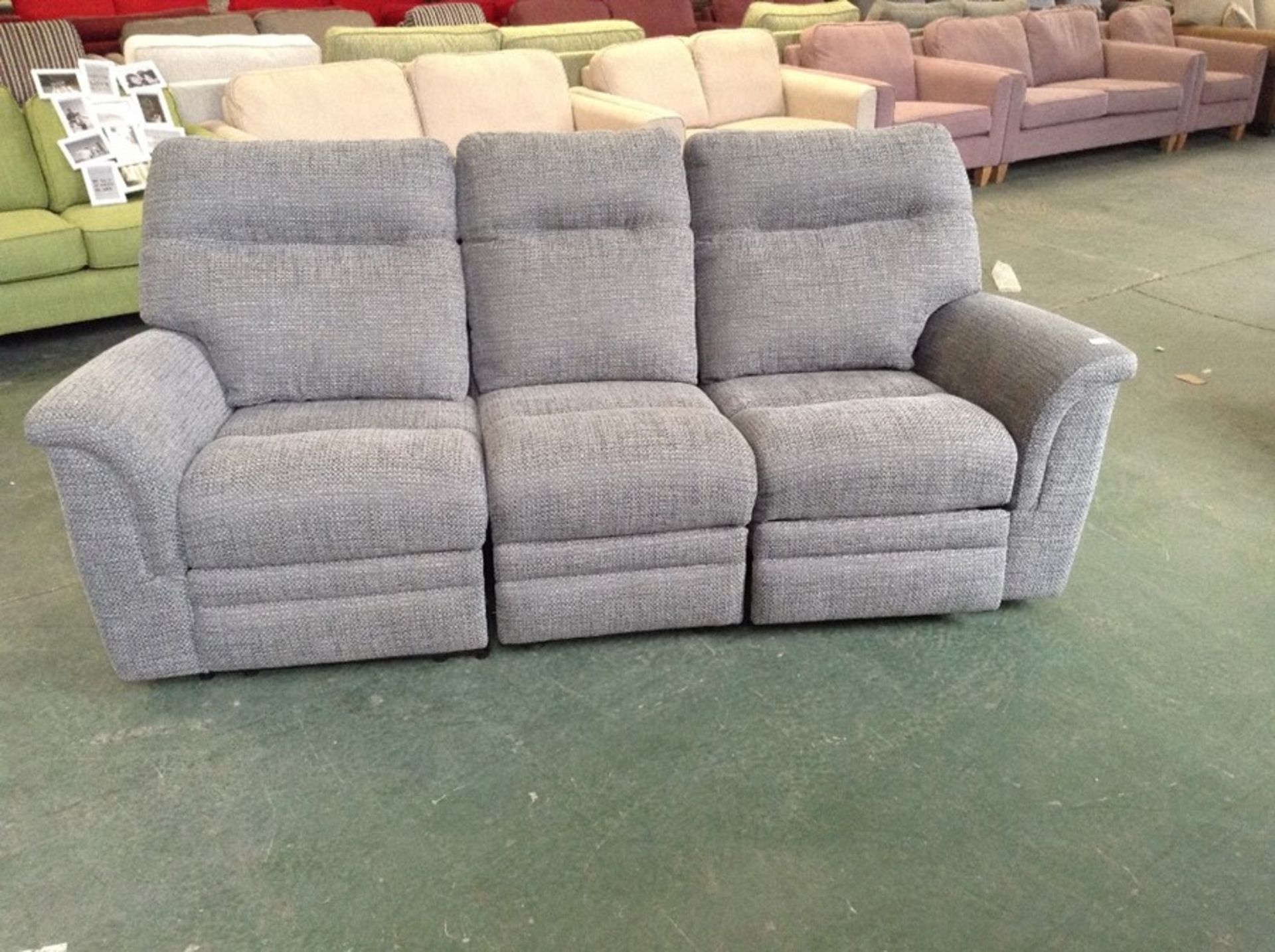 GREY PATTERNED ELECTRIC RECLINING HIGH BACK 3 SEAT