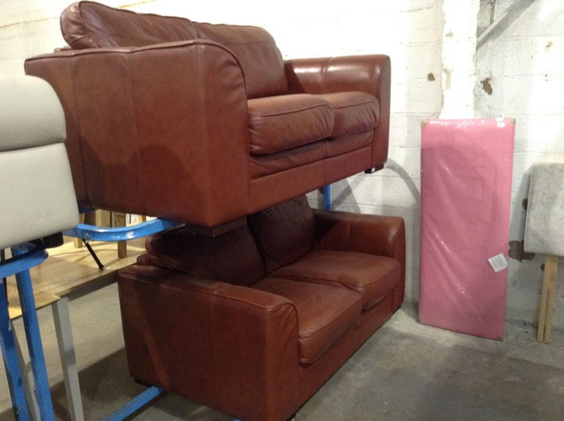 2 X TAN LEATHER 3 SEATER SOFAS (LEATHER PEELING)