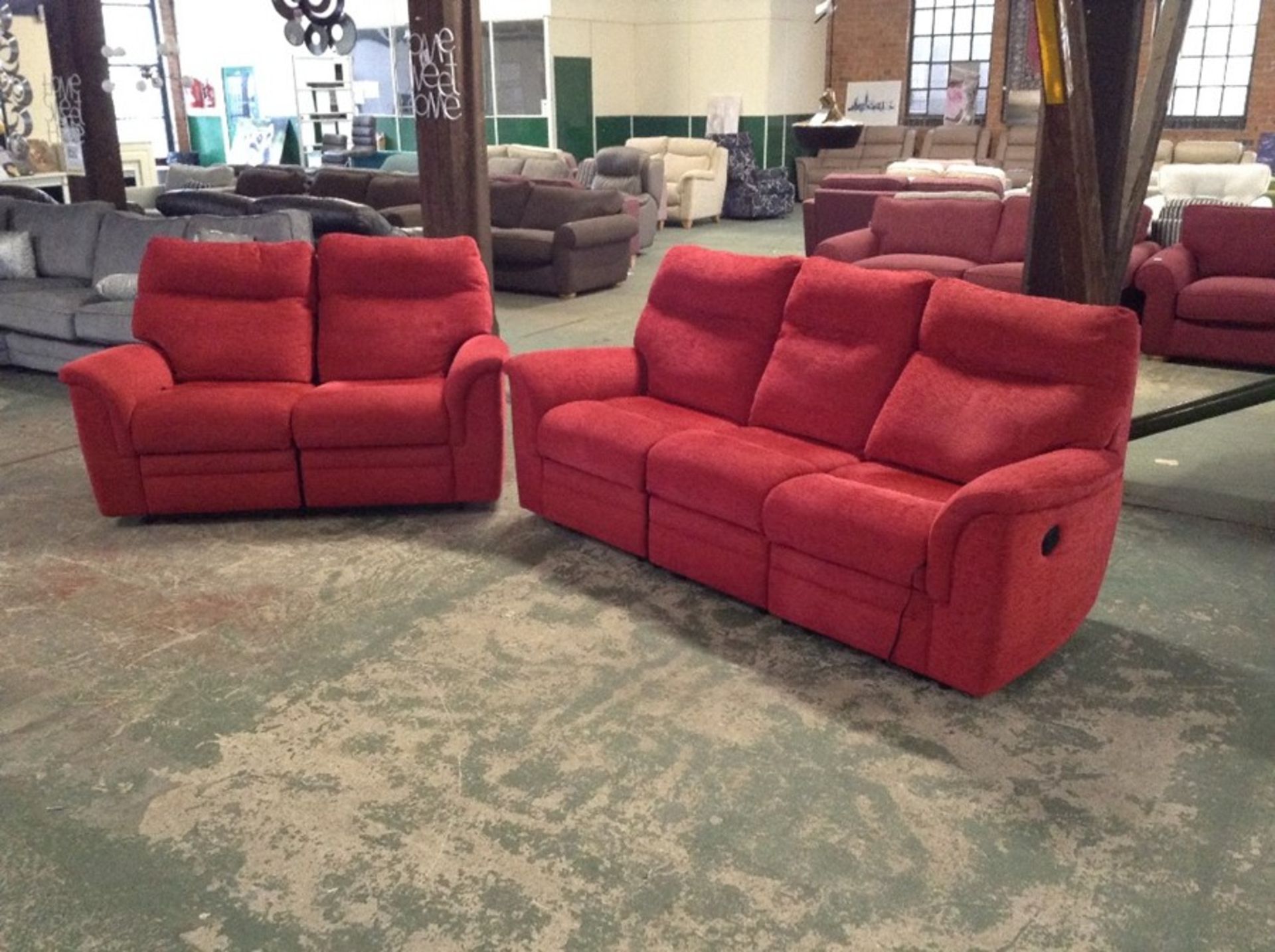 RED HIGH BACK ELECTRIC RECLINING 3 SEATER SOFA & 2