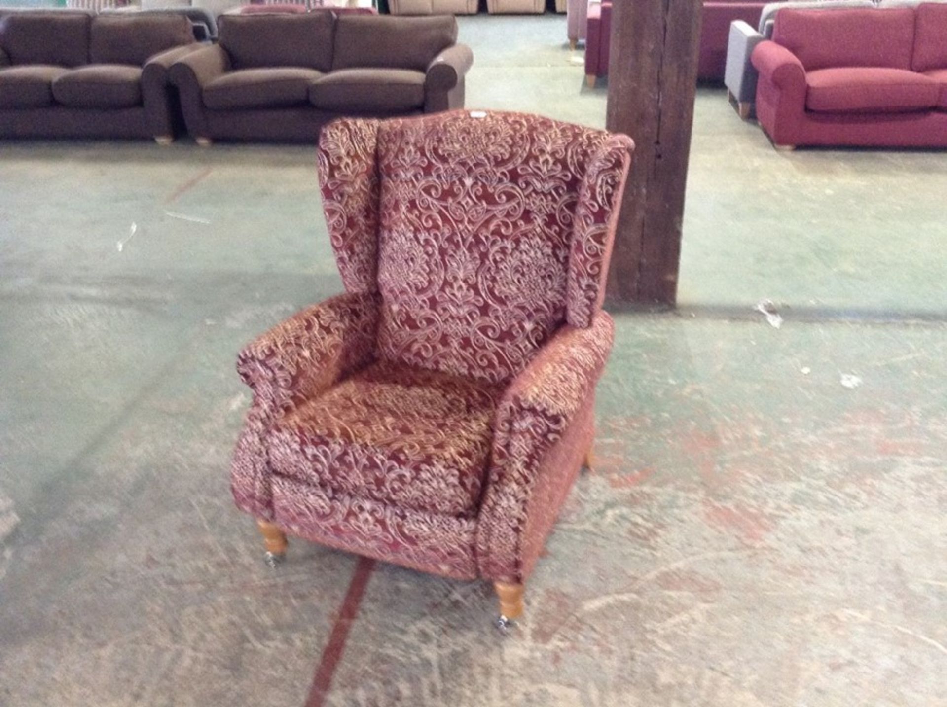 RED FLORAL PATTERN ELECTRIC RECLINING WING CHAIR (