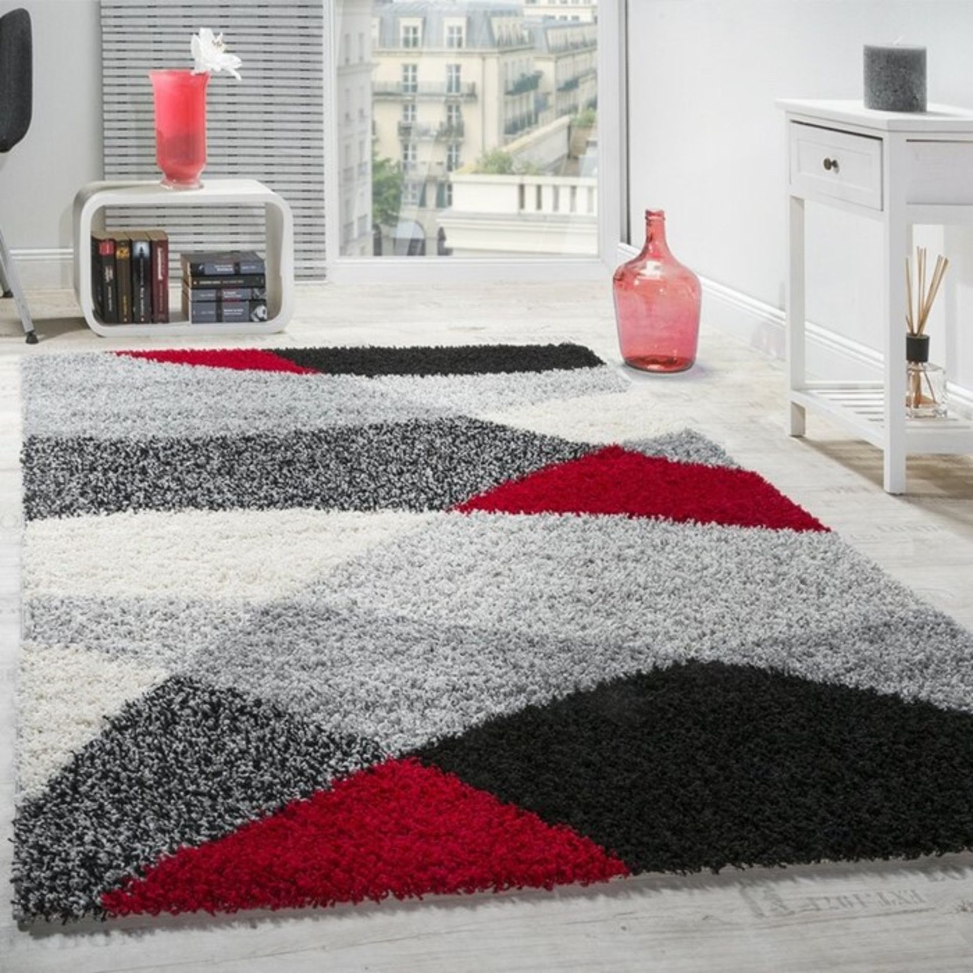 Zipcode Design,Averi Shag Grey/Red Rug RRP -£34.99(18321/9 -ALAS6544)