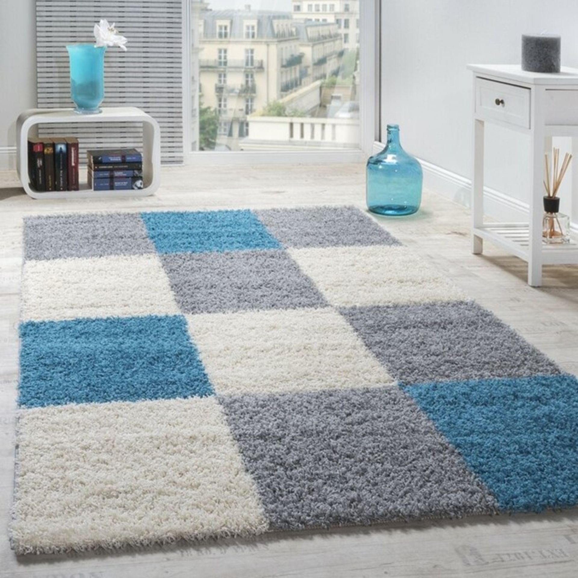 Zipcode Design,Mina Shag Grey/Blue Rug (300X400CM) RRP -£157.99(18321/19 -ALAS6647)