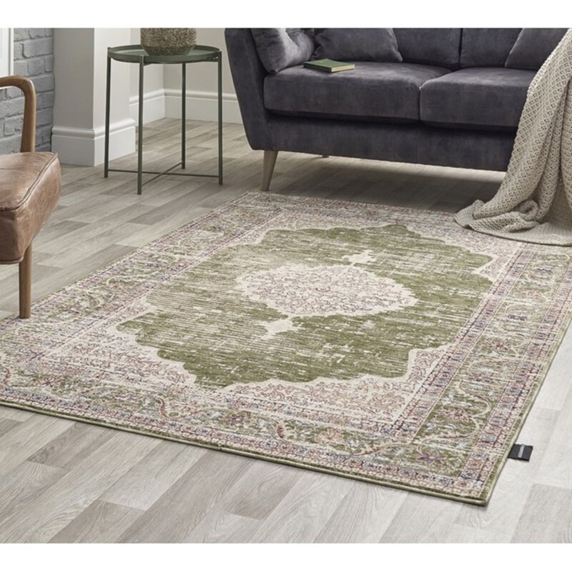 Bloomsbury Market,Vilonia Ivory/Green Rug (80X150CM) RRP -£63.99(18321/31 -CCOQ2306)