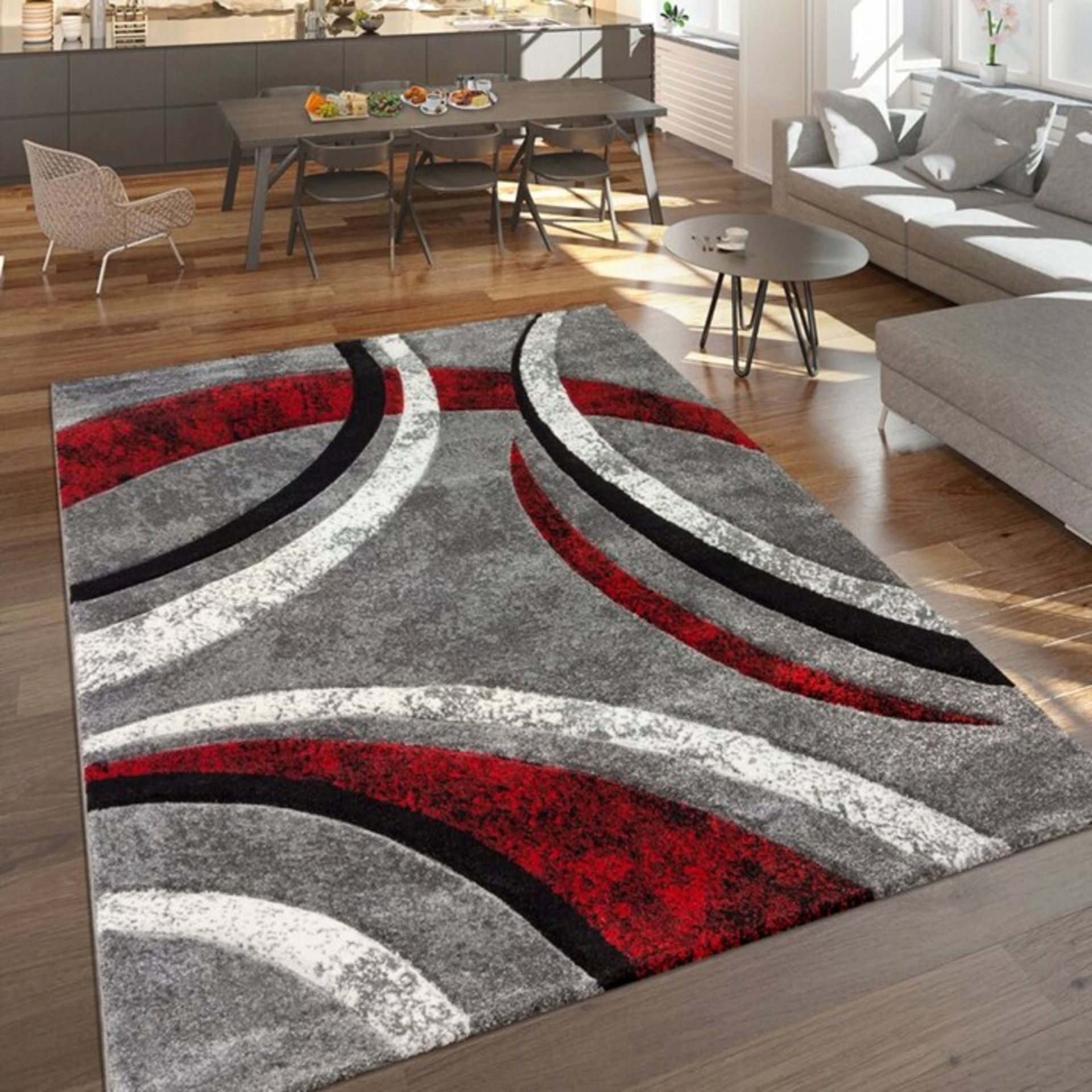 Zipcode Design,Hailee Grey/Red Rug RRP -£185.99(18321/4 -ALAS6522)