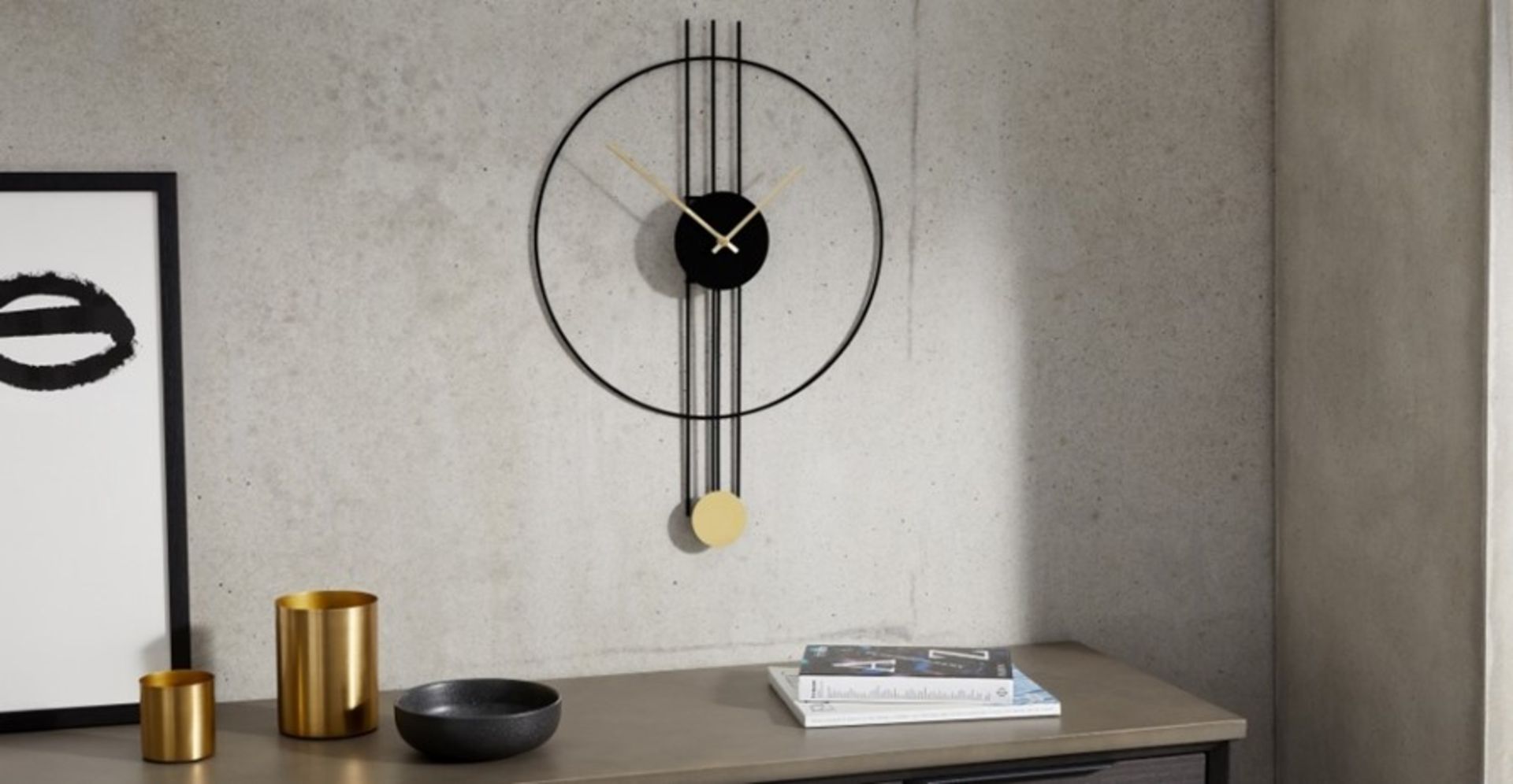 | x1 | Rowell Pendulum Clock 45 x 60cm, Black & Brass| RRP £49 | MAD-CLKROW001BLK-UK | (W40-47-7)