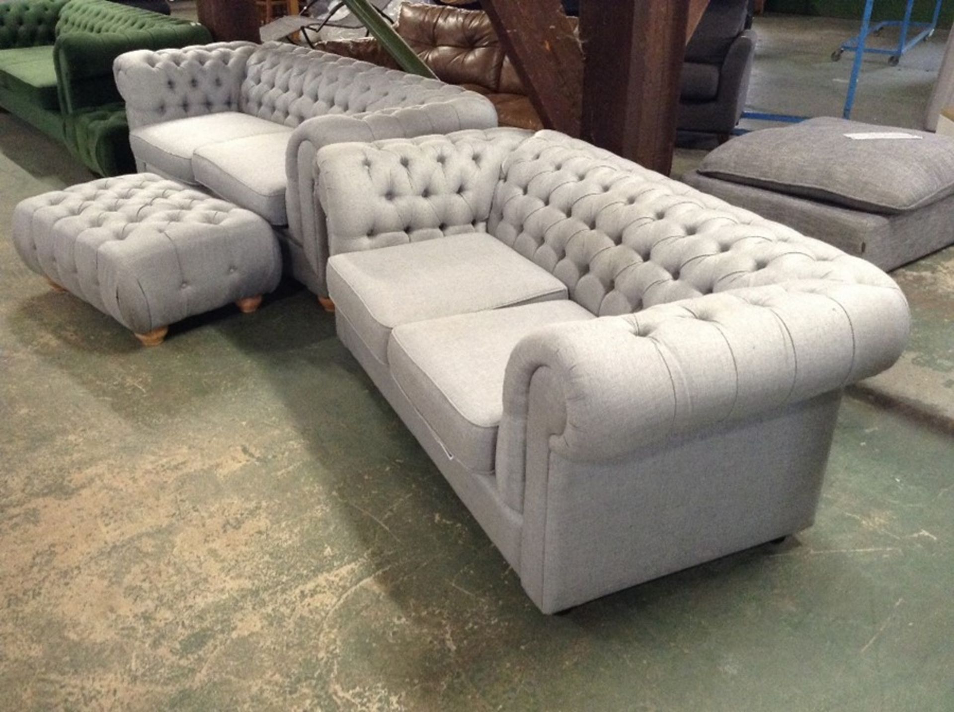 TWEEDY WEAVE LIGHT GREY CHESTERFIELD 3 SEATER (SFL1111-700215705909) TWEEDY WEAVE LIGHT GREY