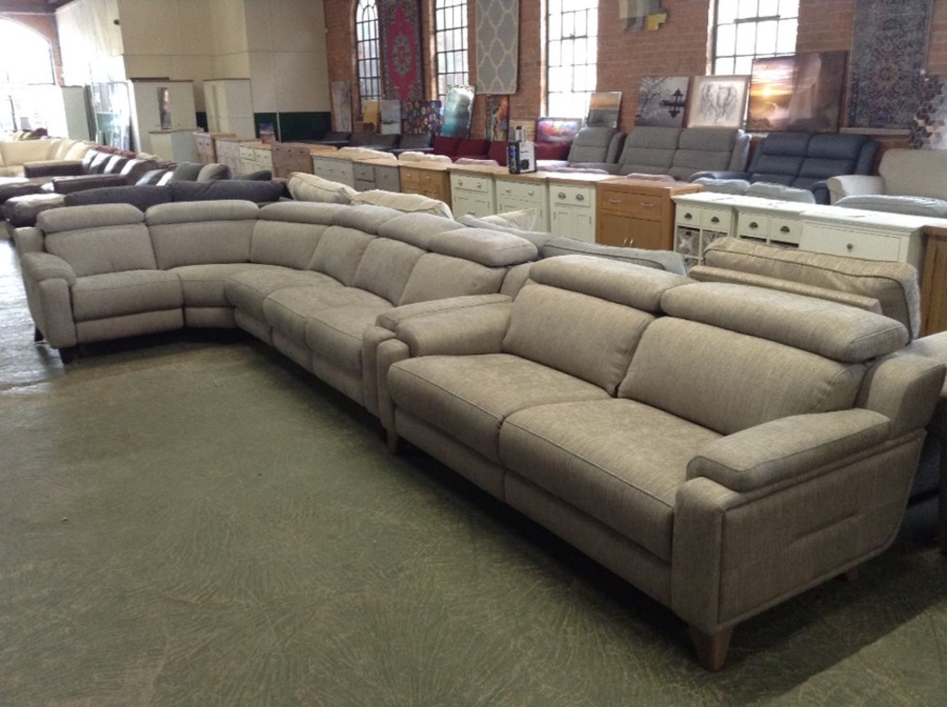 GREY FABRIC ELECTRIC RECLINING 5 PART CORNER GROUP