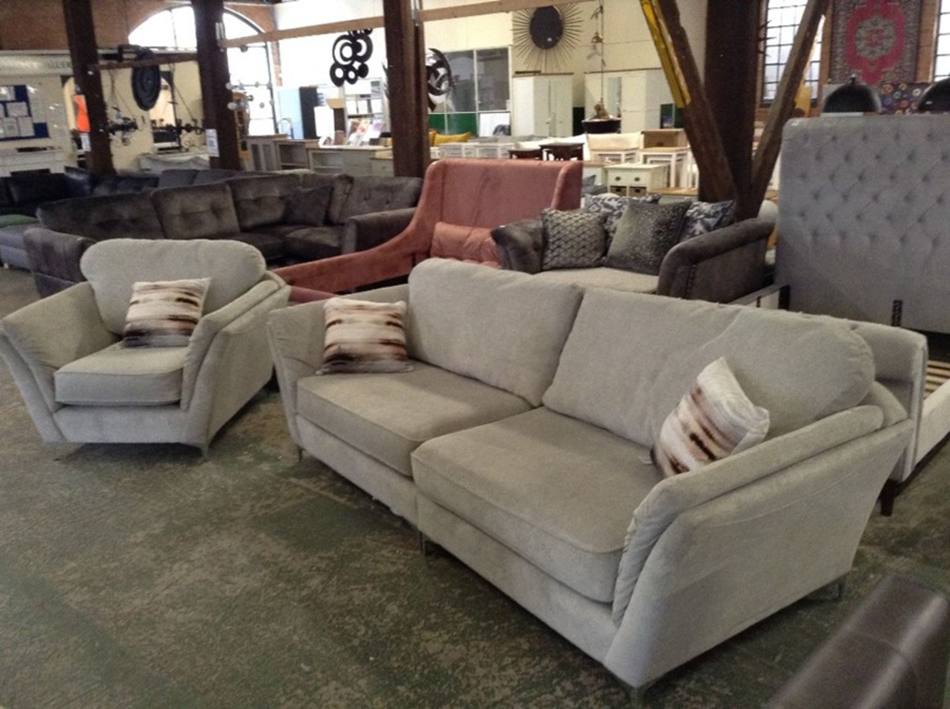 GREY FABRIC SPLIT 4 SEATER & CHAIR