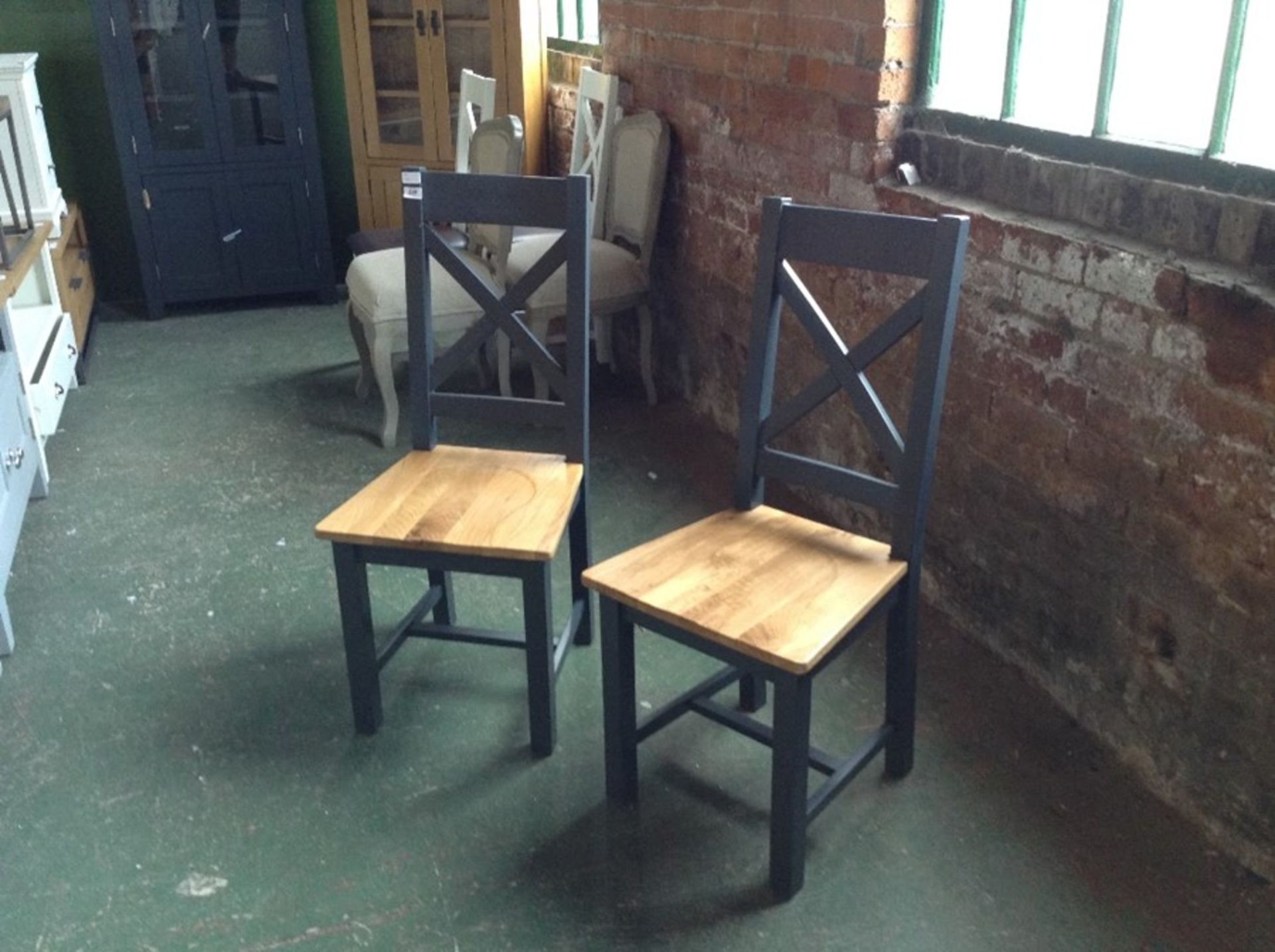 Hampshire Blue Painted Oak Cross Back Chair X 2 (K