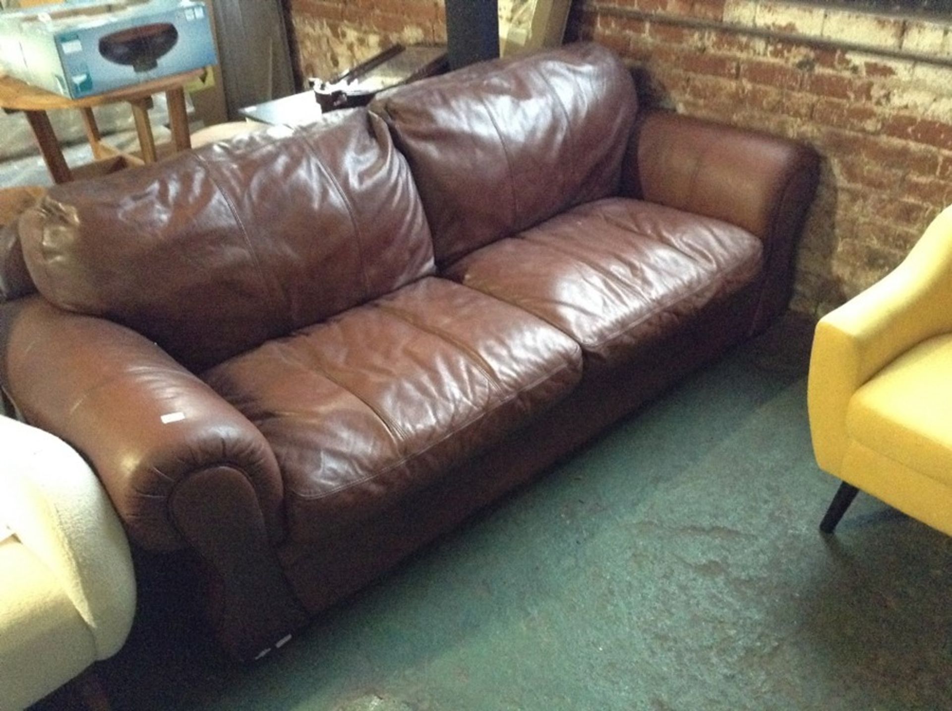 BROWN LEATHER 3 SEATER SOFA (LEATHER PEELING)