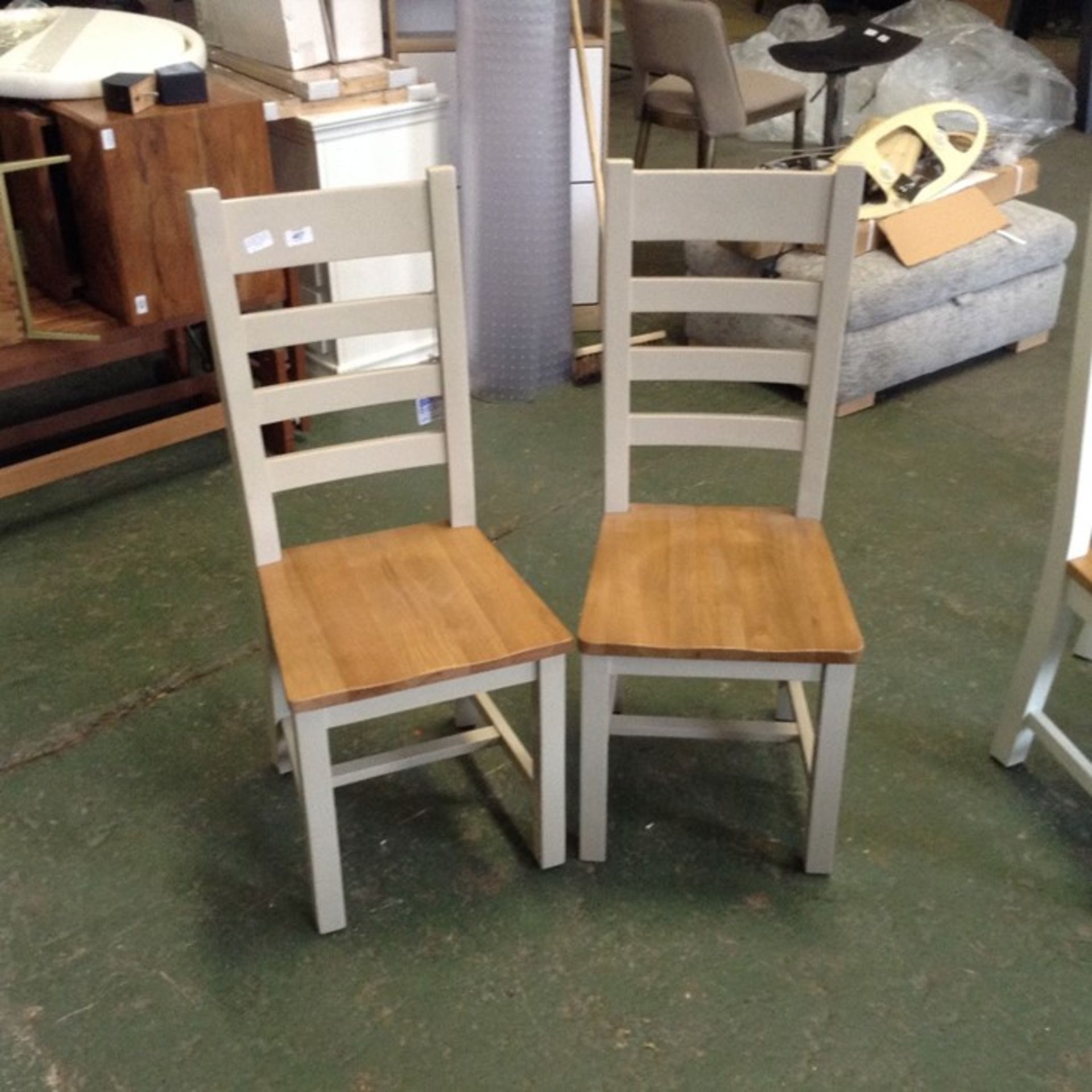 Chester Grey Painted Oak Slat Back Dining Chair With Wooden Seat(DAMAGED)(NC-CH-PT-E72) X 2