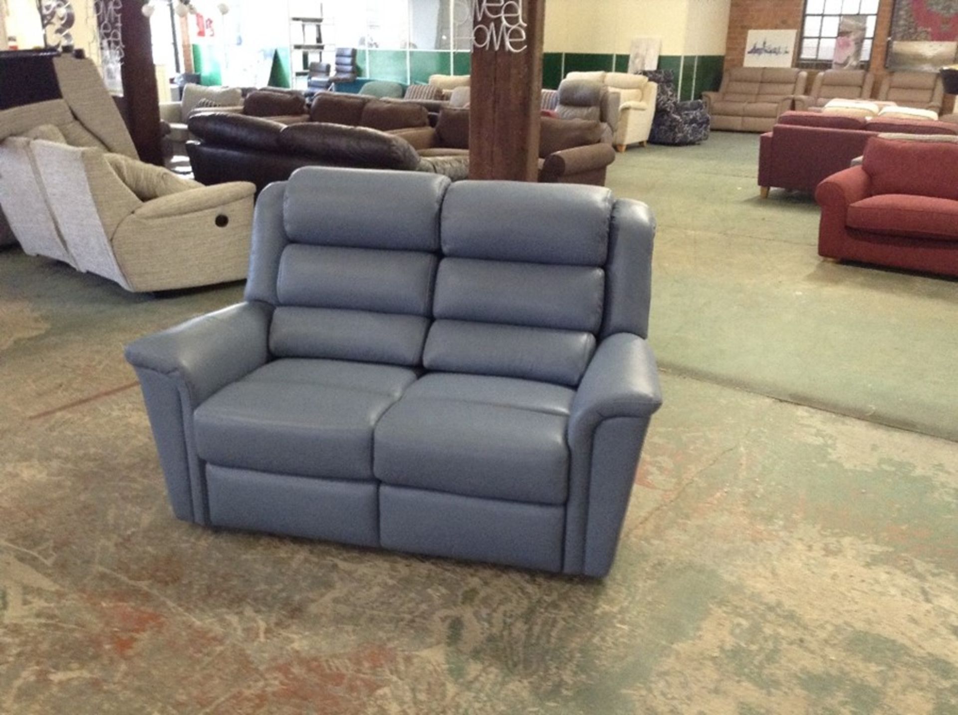 BLUE LEATHER HIGH BACK 2 SEATER SOFA (776775)