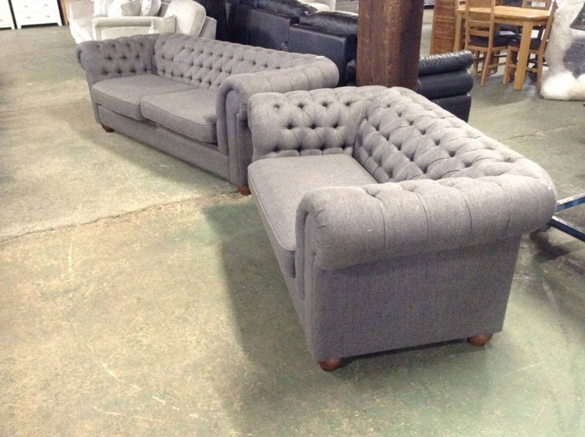 TWEEDY WEAVE DARK GREY CHESTERFIELD 4 SEATER (SFL1106-700196438731)TWEEDY WEAVE DARK GREY