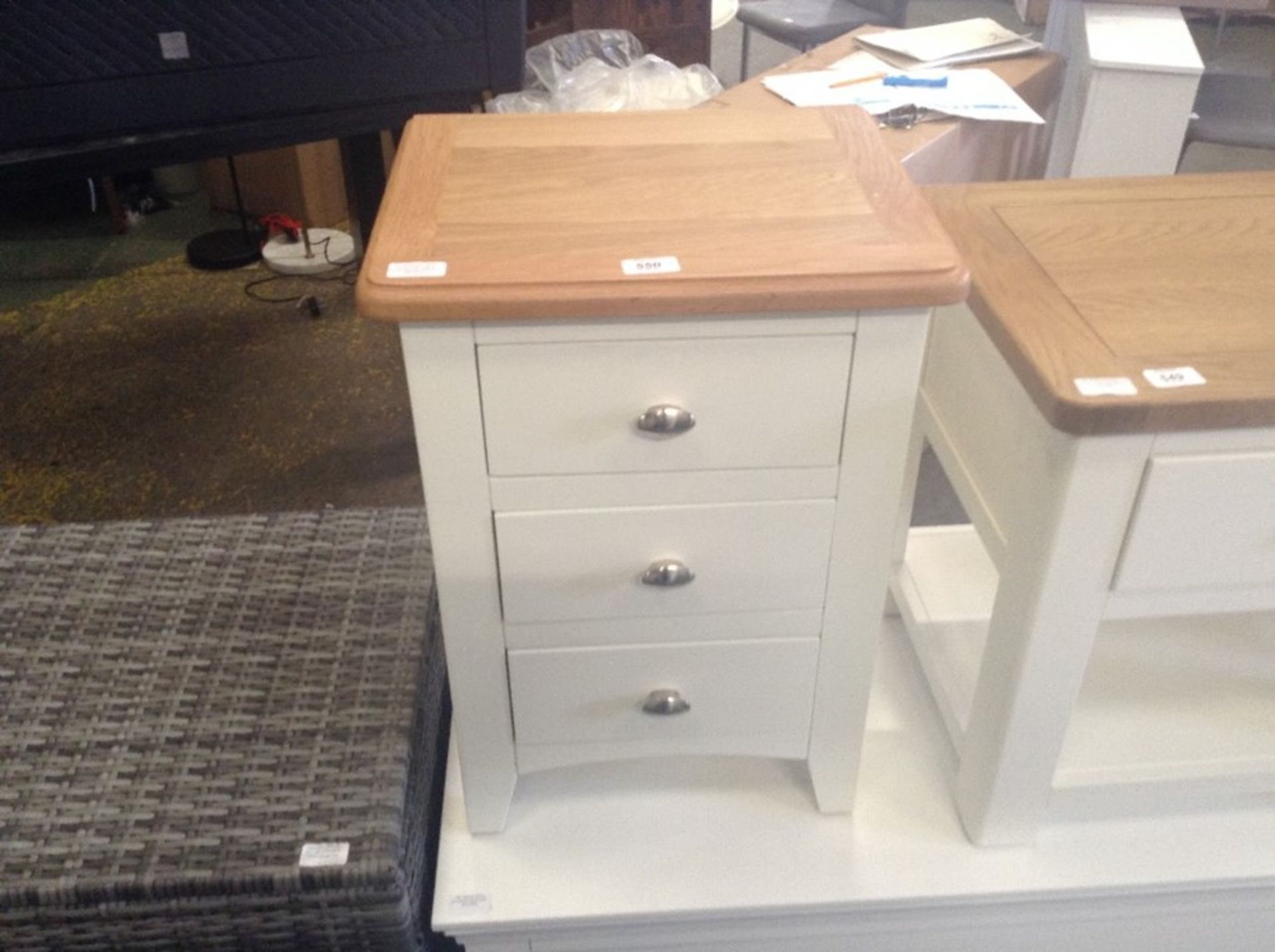 Gloucester White Painted Oak Large 3 Drawer Bedside Table (GA-LBSC-W-E4)