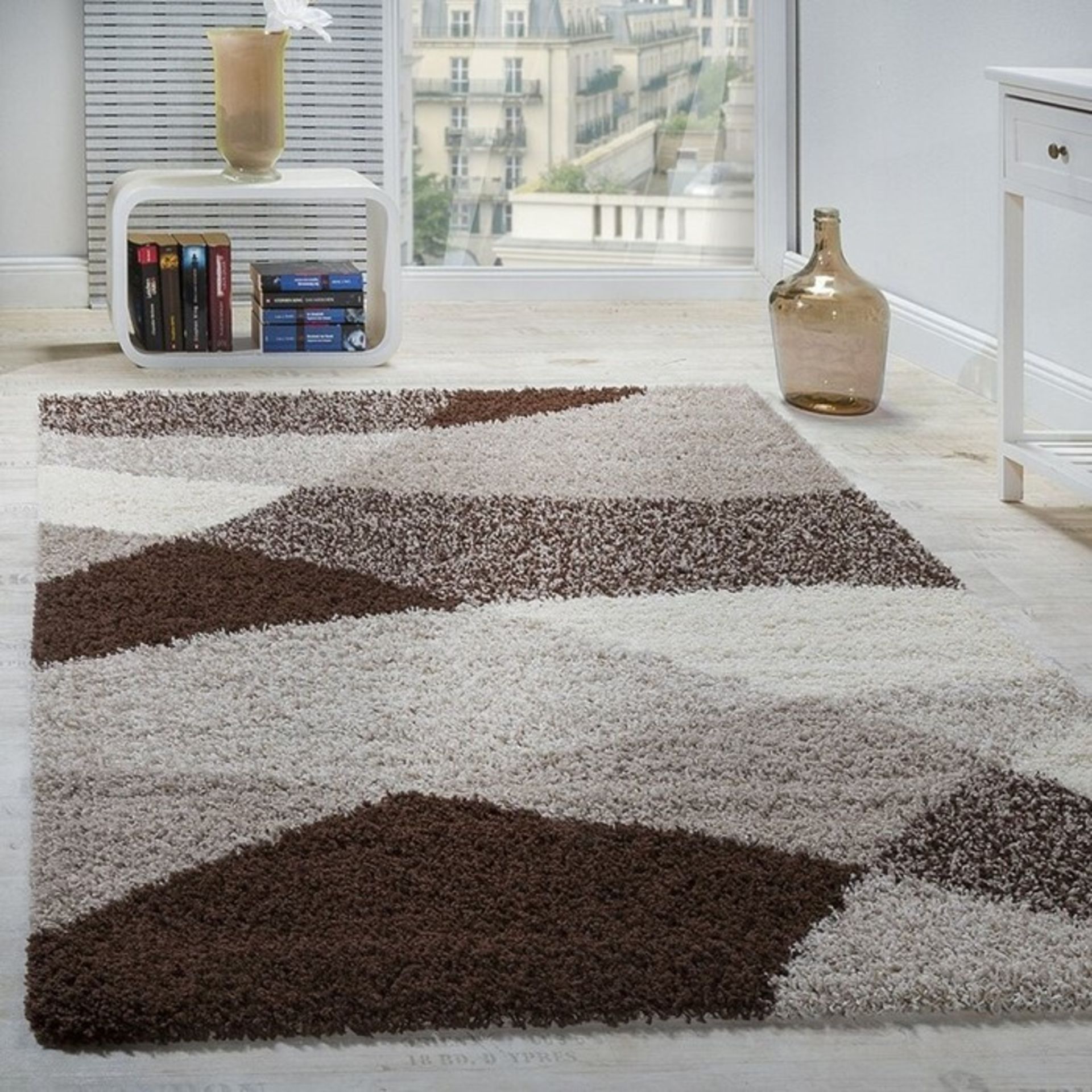 17 Stories,Fraiture Shag Brown/Beige/Cream Rug - RRP £51.99 (160x220cm) (ALAS6596 -16899/3)