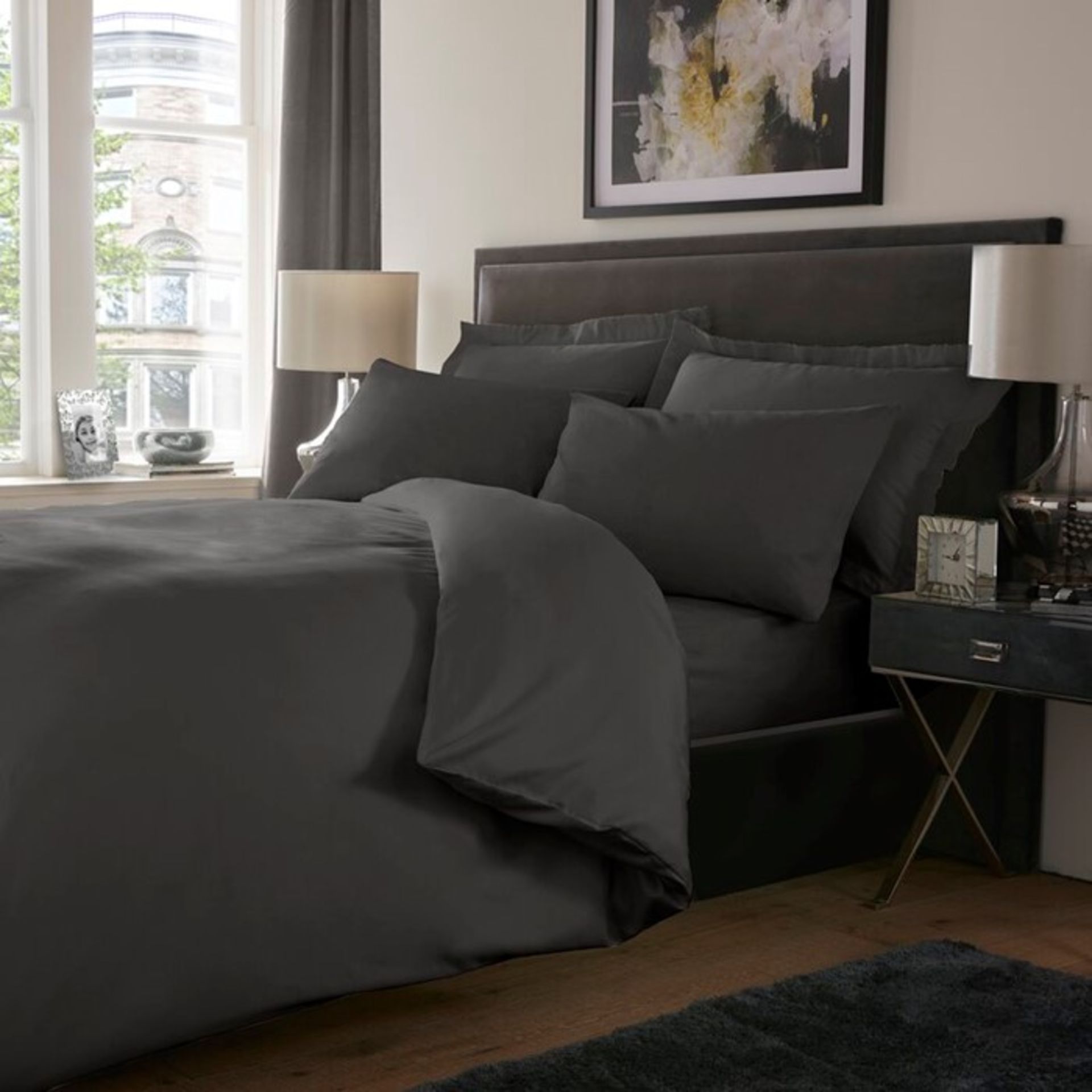 Marlow Home Co., Dull 800 TC Duvet Cover Set (SUPERKING)(CHARCOAL GREY) - RRP £28.99 (EXDL1000 -