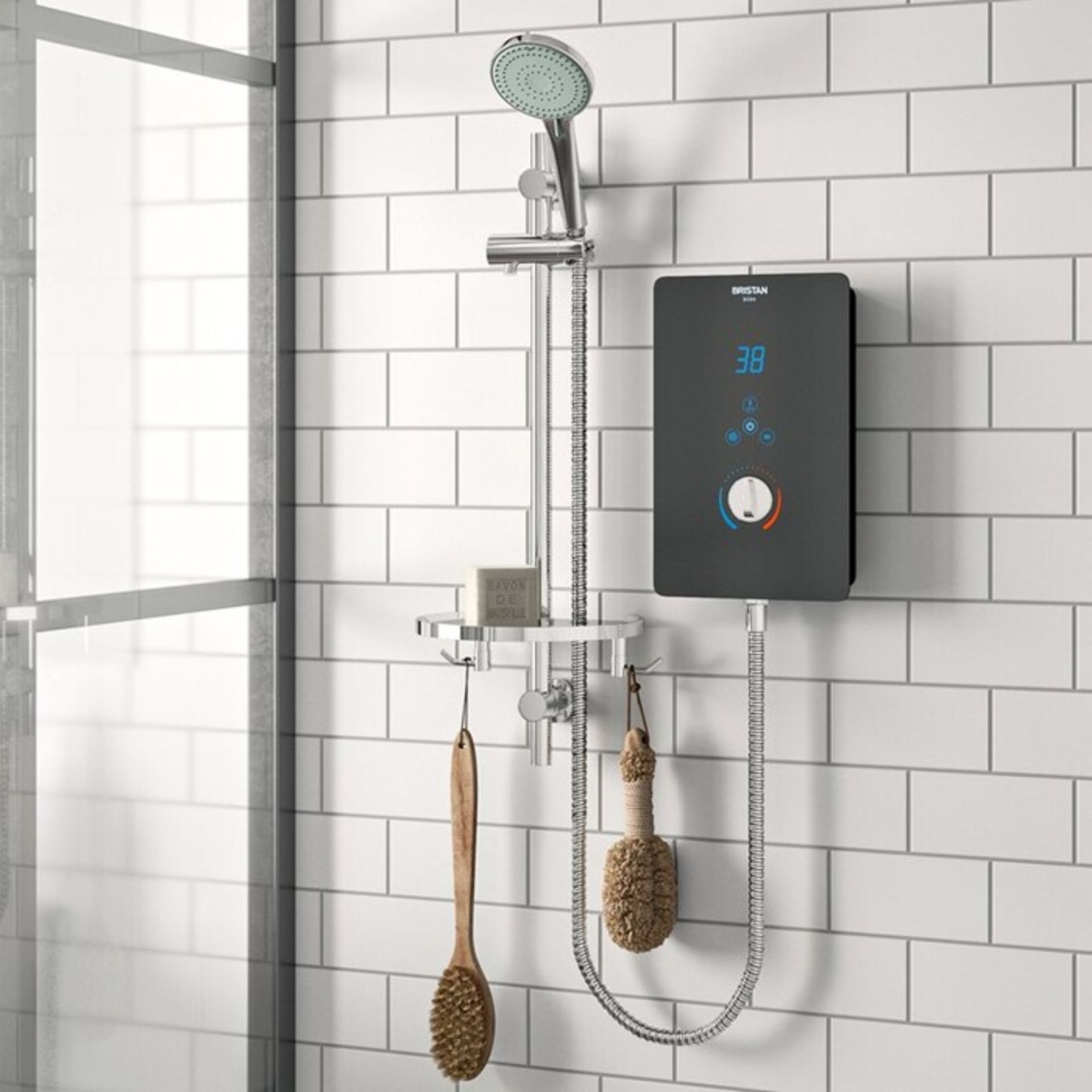 Bristan, Bliss Electric Shower with Slider Rail (BLACK & CHROME)(10.2Kw) - RRP £153.33 (BRSN1914 -