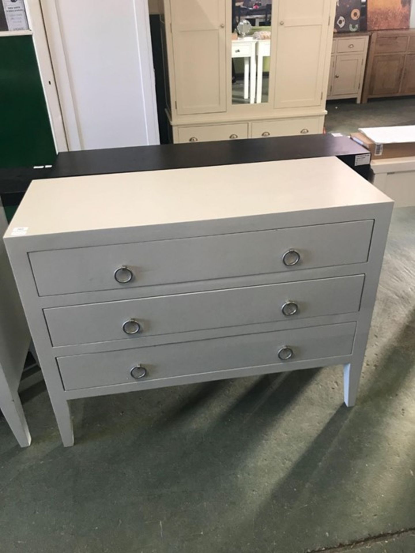 CHERETON GREY 3 DRAWER CHEST (MARKED)