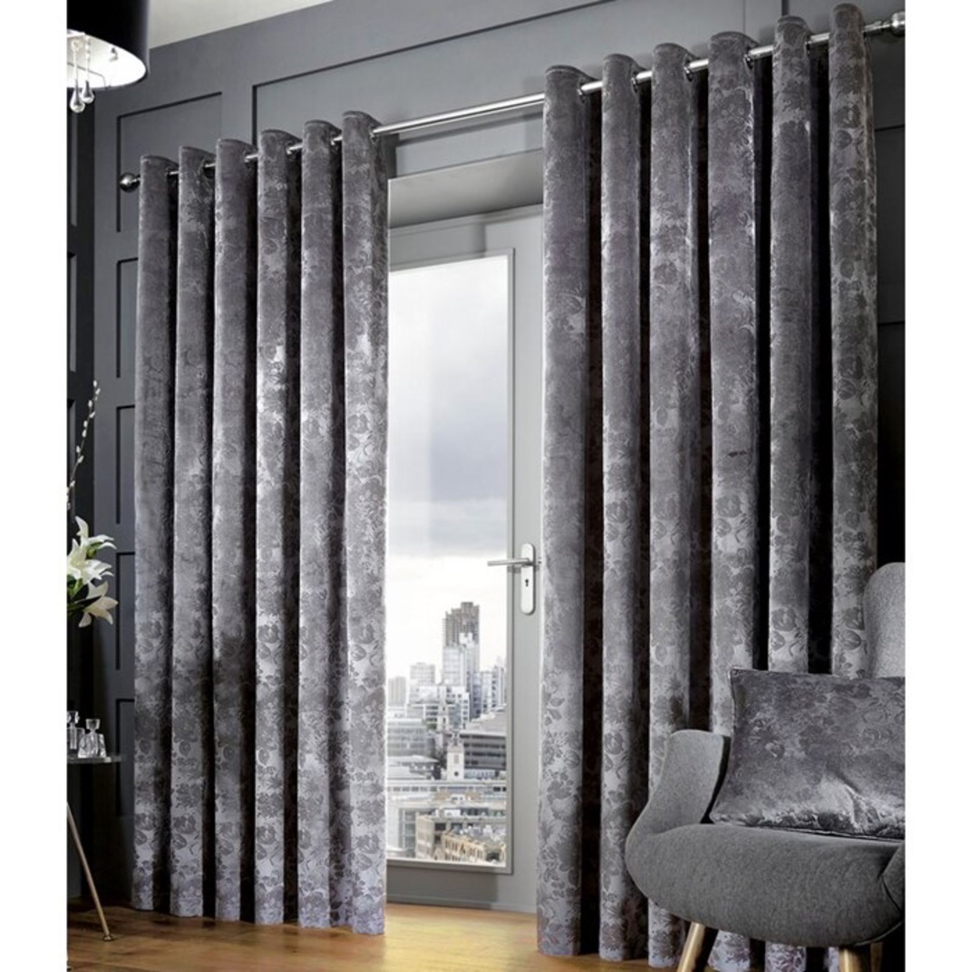 Hazelwood Home, Dilys Eyelet Room Darkening Curtains X2 (GRAPHITE)(90X90") - RRP £102.99 (HAZM6751 -